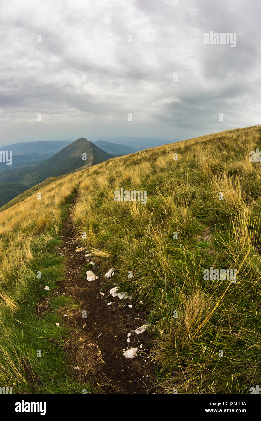 Trekking path from Trem peak to Falcon ridge at Suva Planina mountain in east Serbia Stock Photo