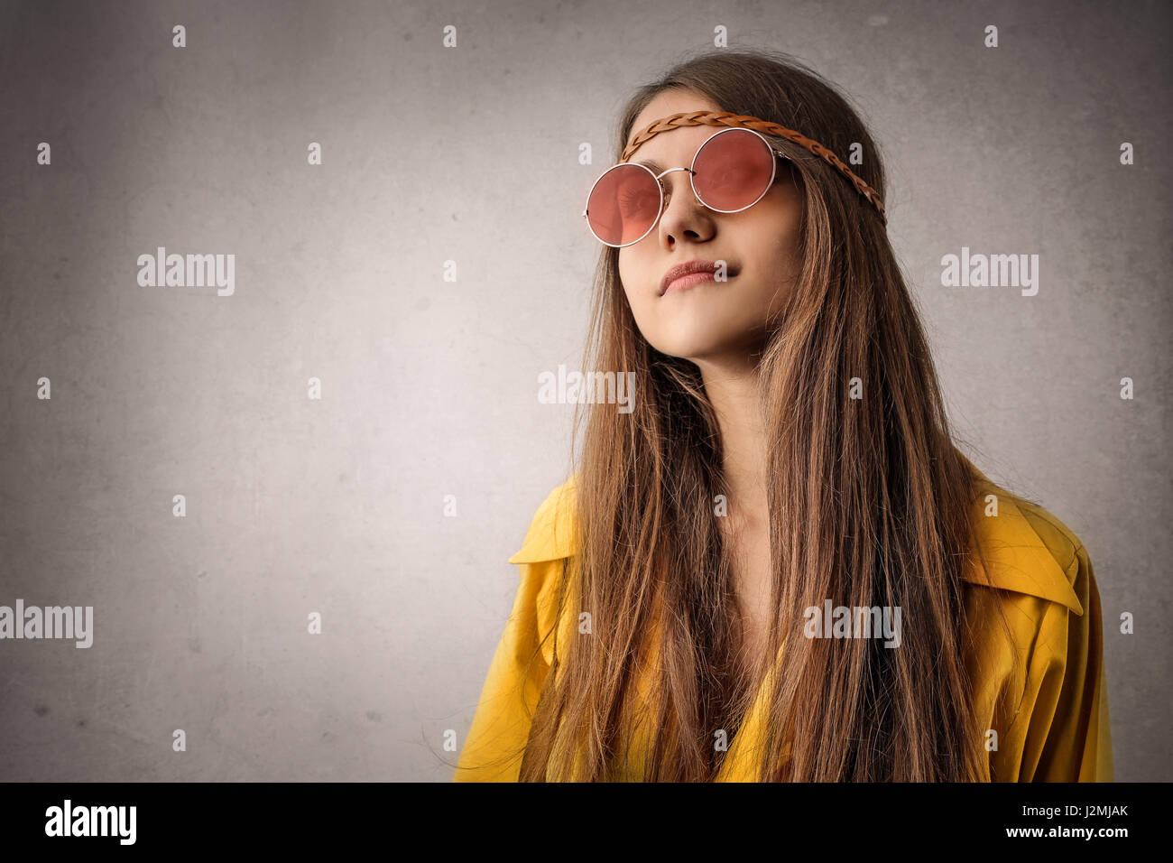 Hippy woman in sunglasses Stock Photo