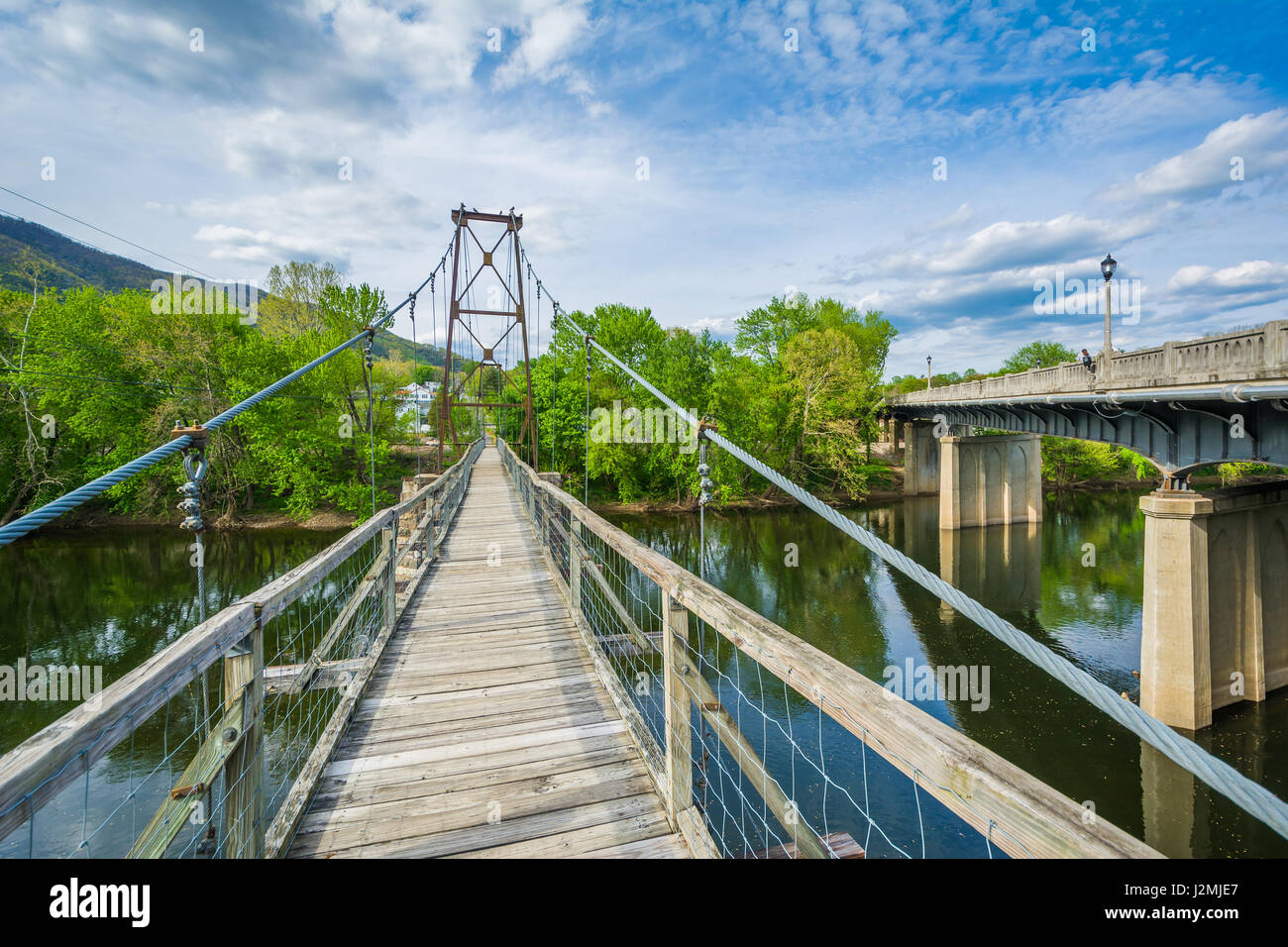 Swinging pedestrian bridge over the James River in Buchanan, Virginia