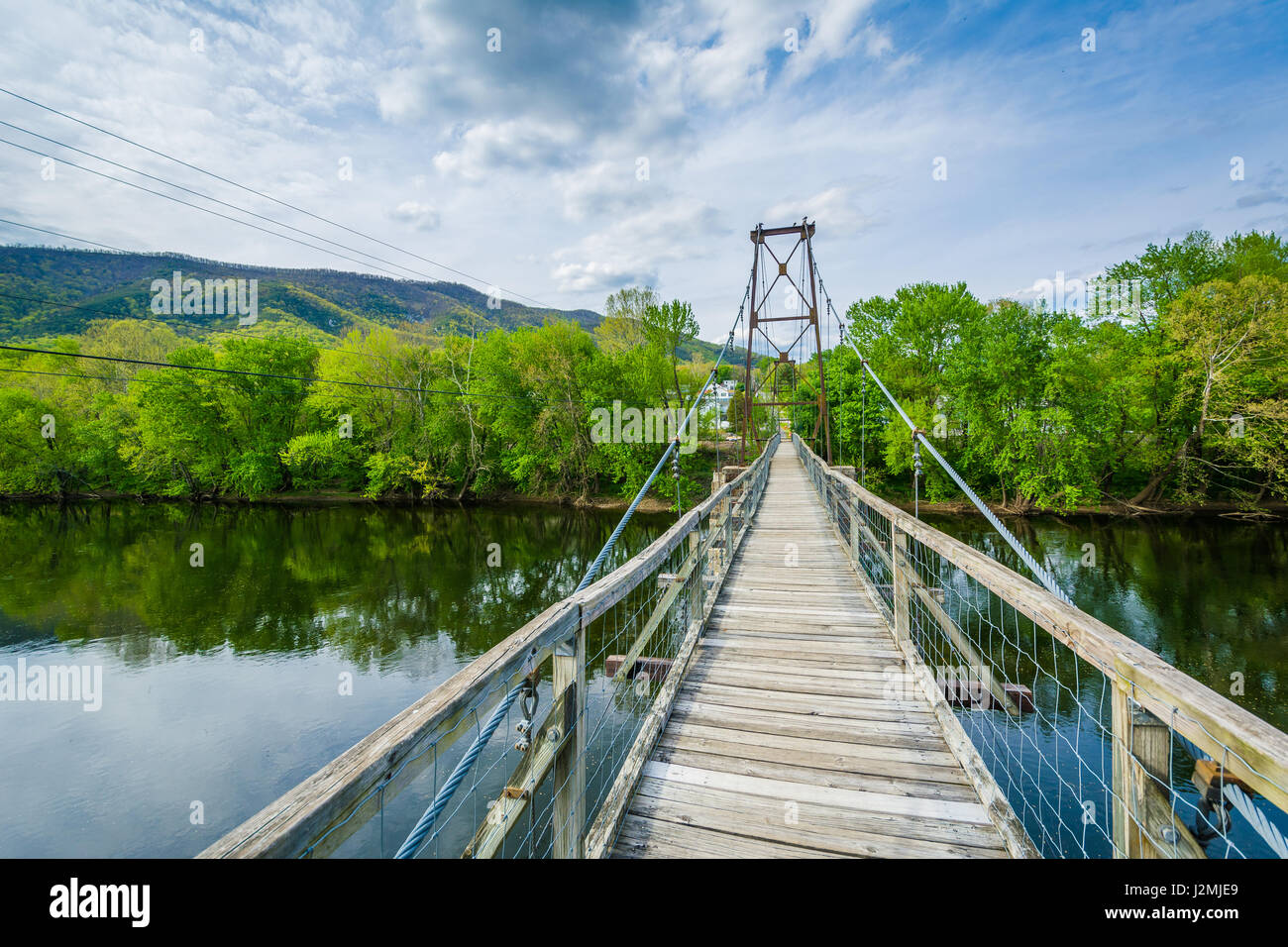 Swinging pedestrian bridge over the James River in Buchanan, Virginia