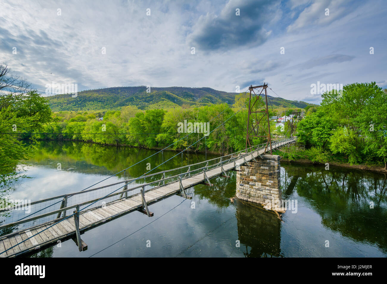 Swinging pedestrian bridge over the James River in Buchanan, Virginia