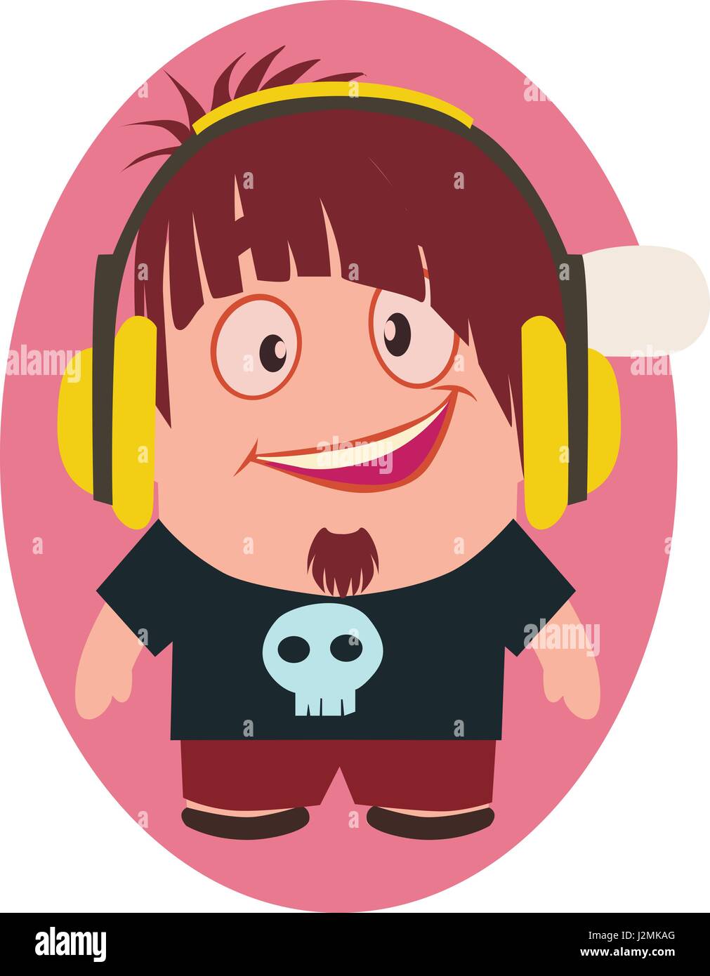 Cute, Cool and Funny Smiling Geek Avatar of Little Person with Headphones Cartoon Character in Flat Vector Stock Vector