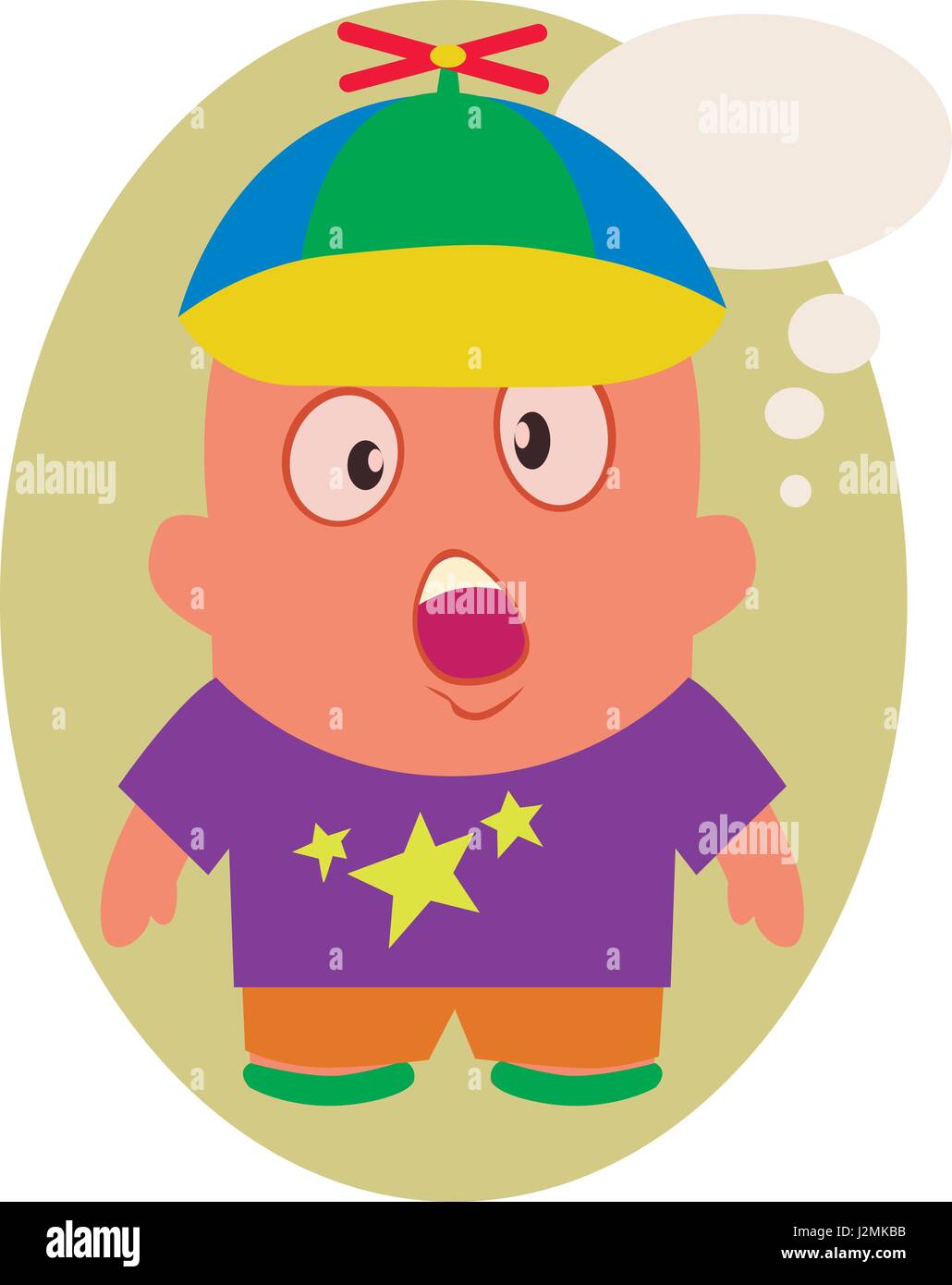 Surprised and Speechless Young Kid, Funny Avatar of Little Person Cartoon Character in Flat Vector Stock Vector