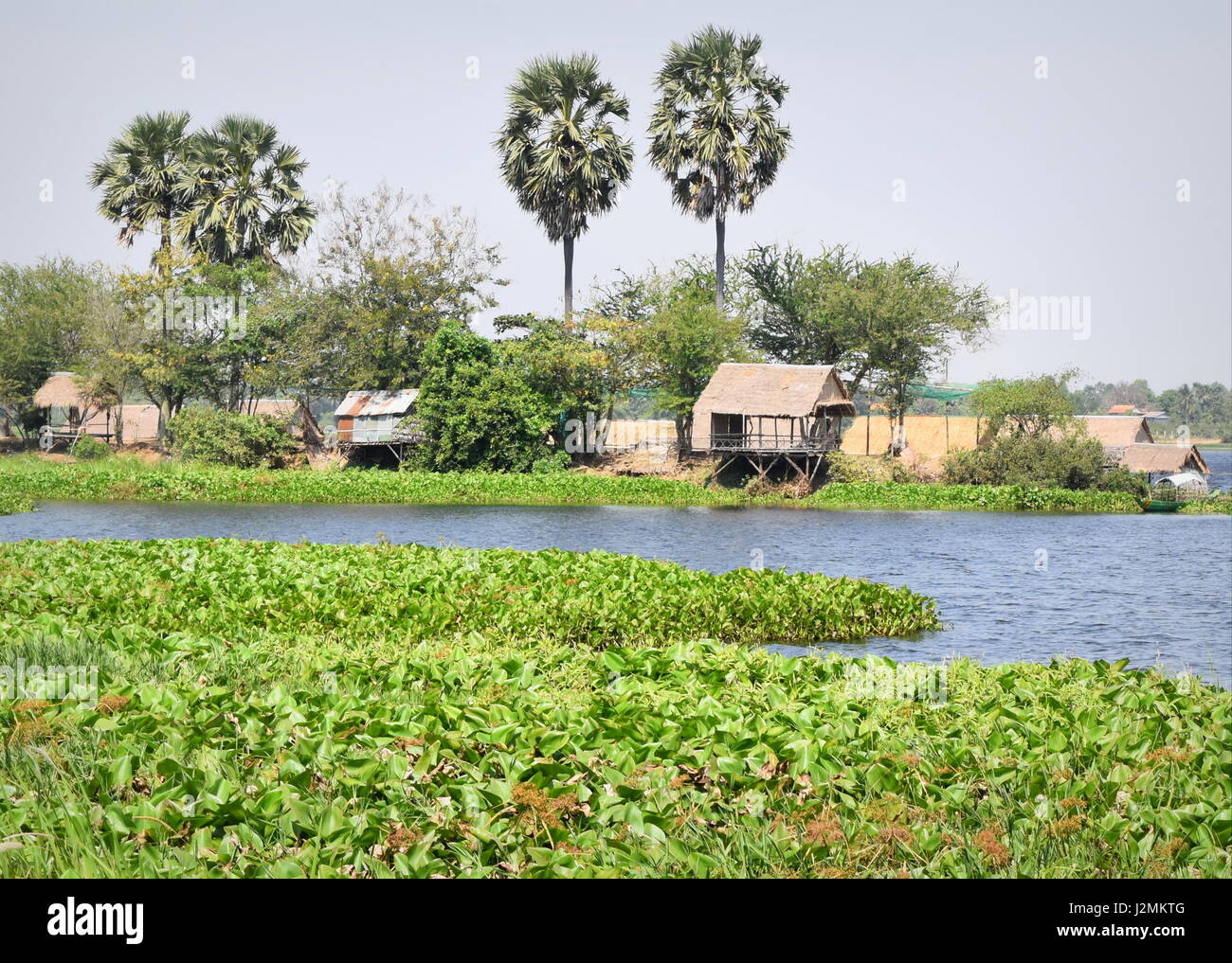 Cambodia rural villages and Tonle bati lake countryside landscape Stock