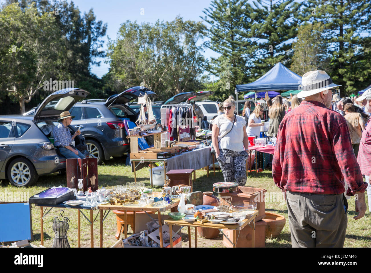 Australian car boot sale in Avalon Beach on Sydney northern beaches,NSW, Australia Stock Photo