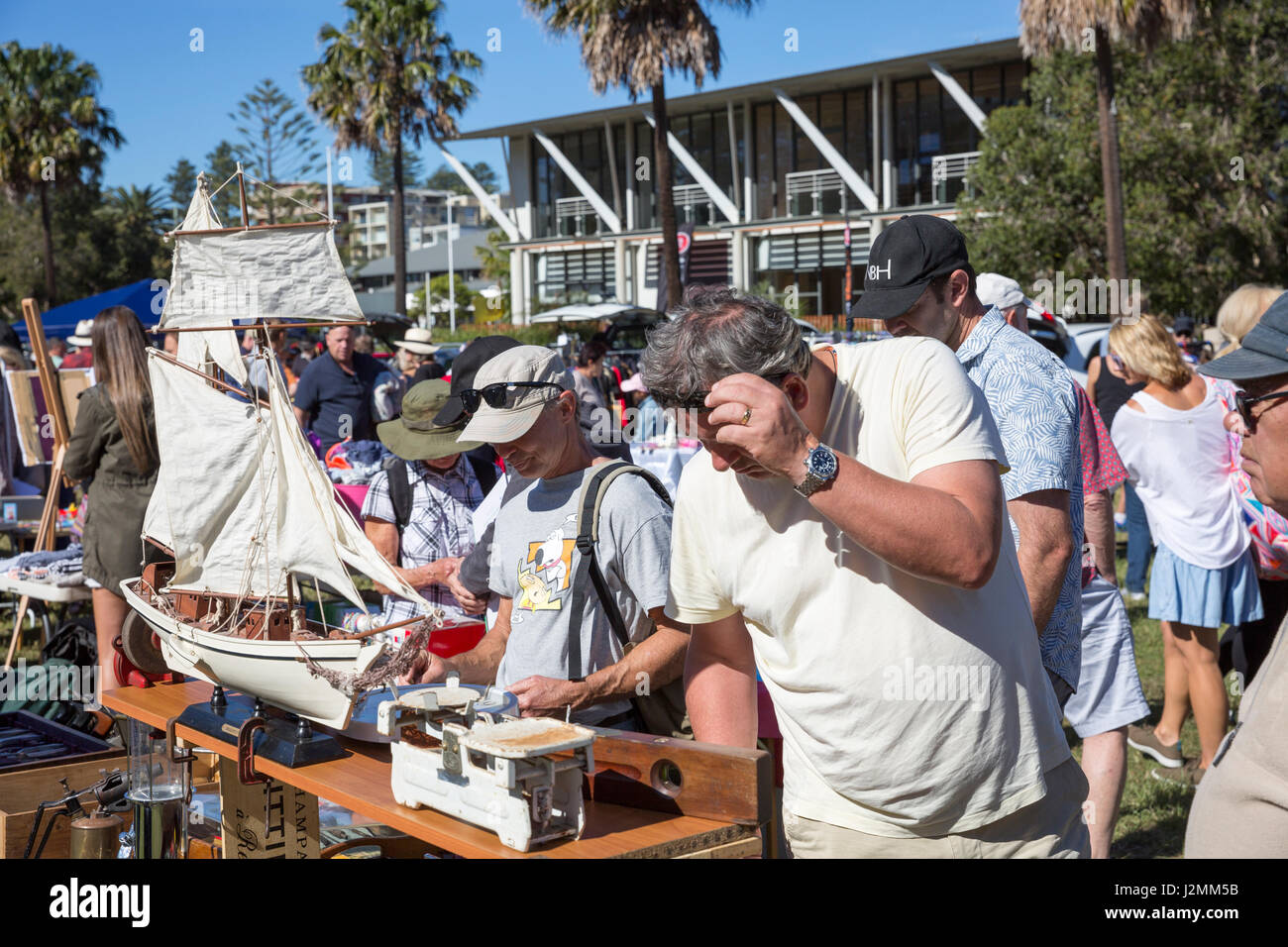 Australian car boot sale in Avalon on Sydney northern beaches,Australia, wooden model yacht for