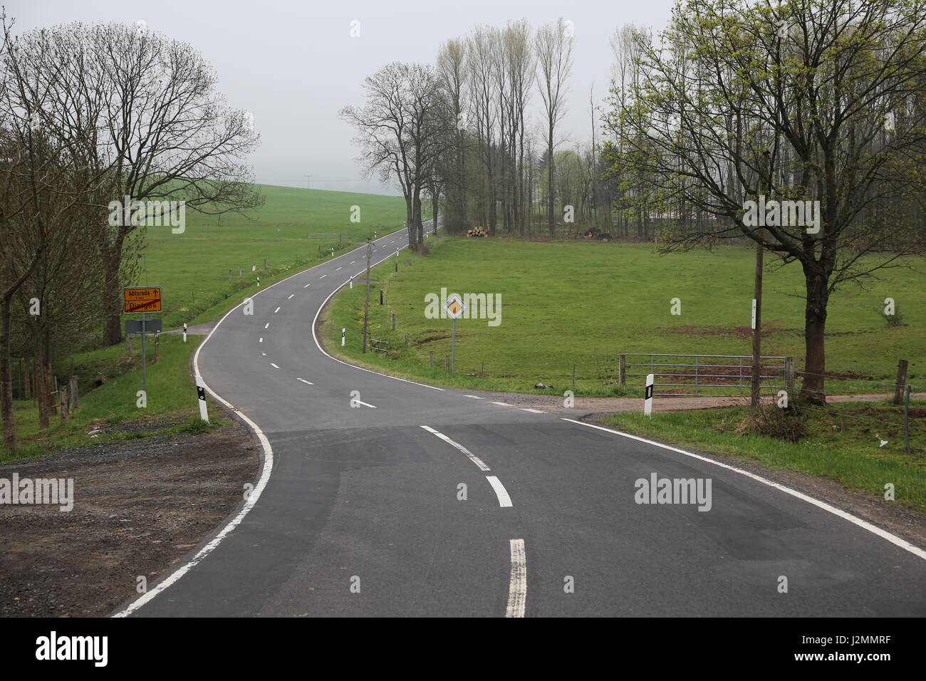 Winding Country Road in the Rhön (Rhoen) area, popular with holiday-makers Stock Photo