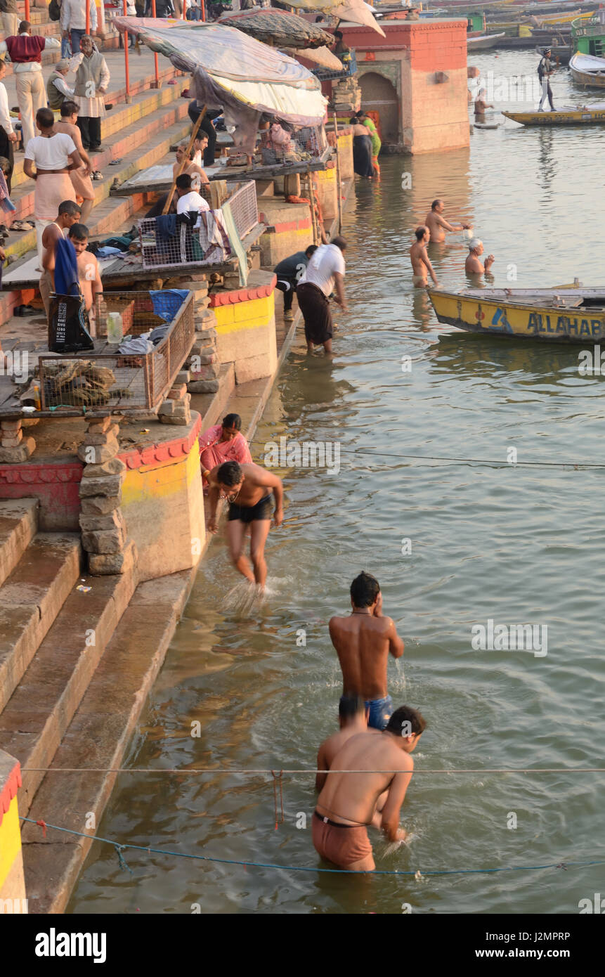 Ritual Bathing in the Ganges River in Varanasi India Stock Photo - Alamy