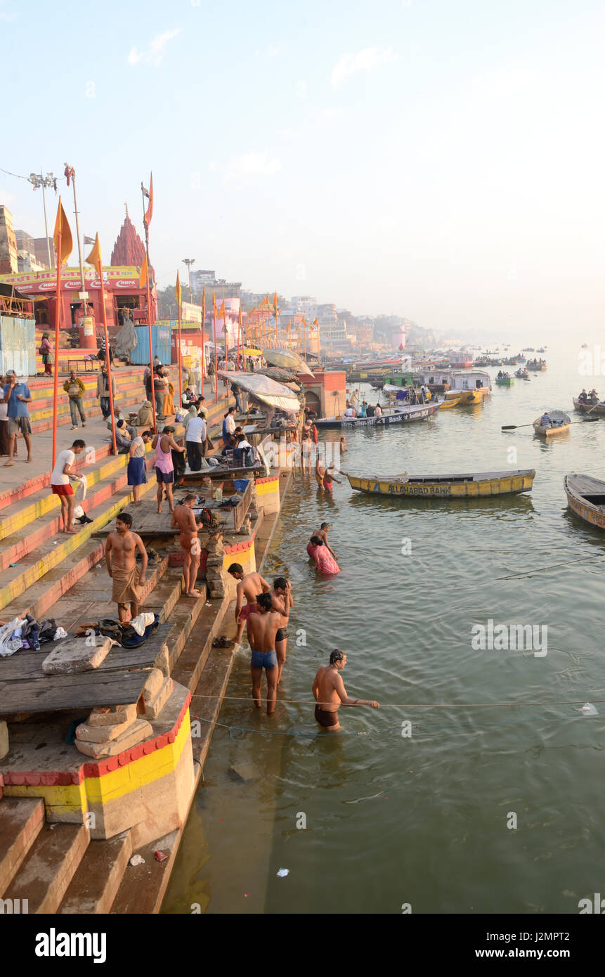 Ritual Bathing in the Ganges River in Varanasi India Stock Photo - Alamy