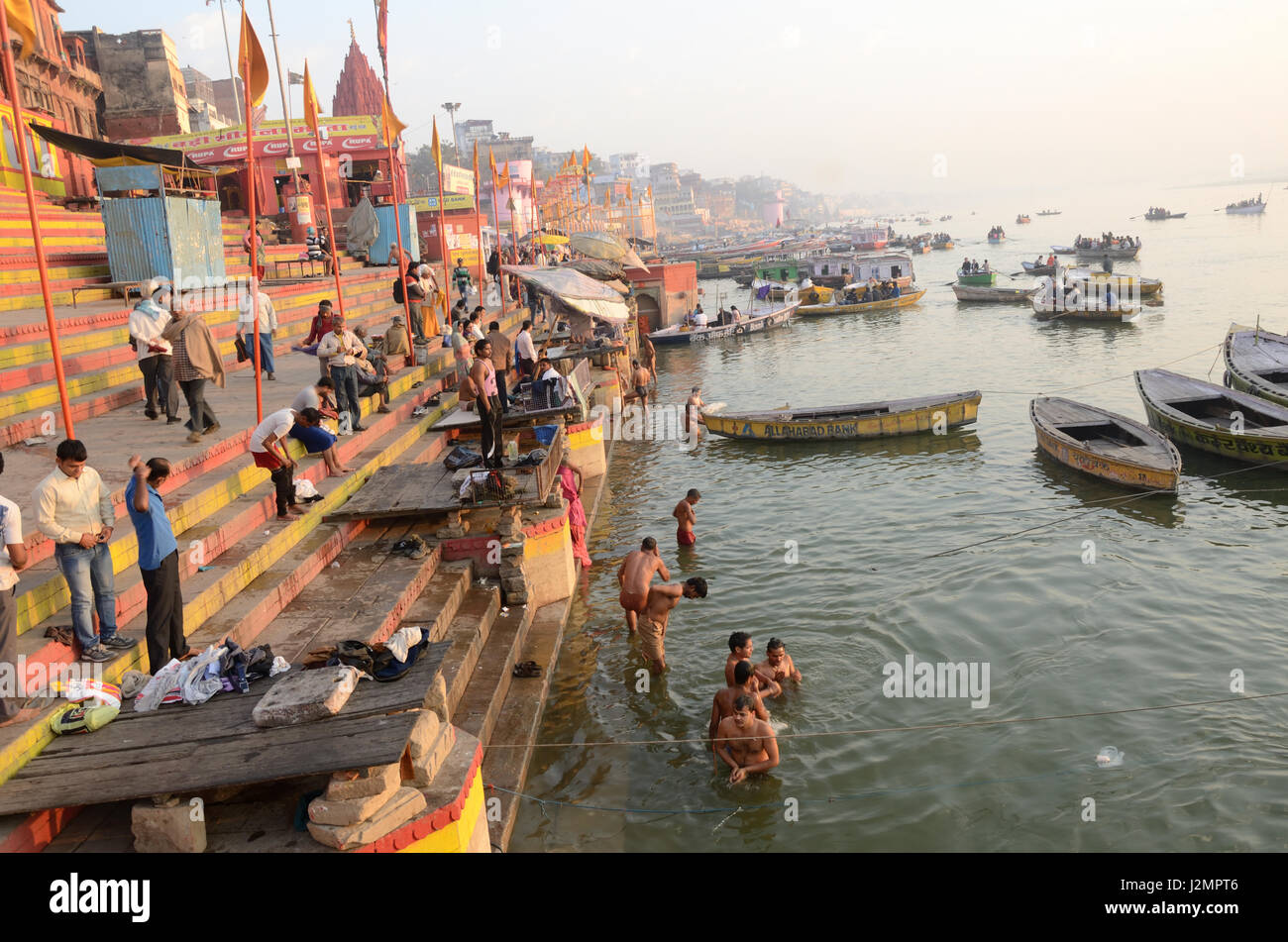 Ritual Bathing in the Ganges River in Varanasi India Stock Photo - Alamy
