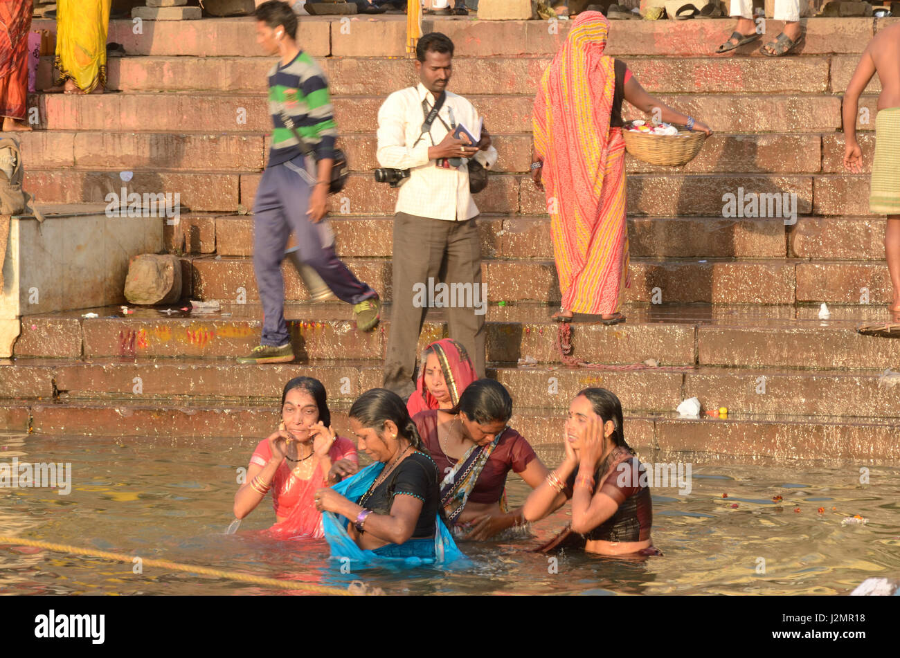 Ritual Bathing in the Ganges River in Varanasi India Stock Photo - Alamy
