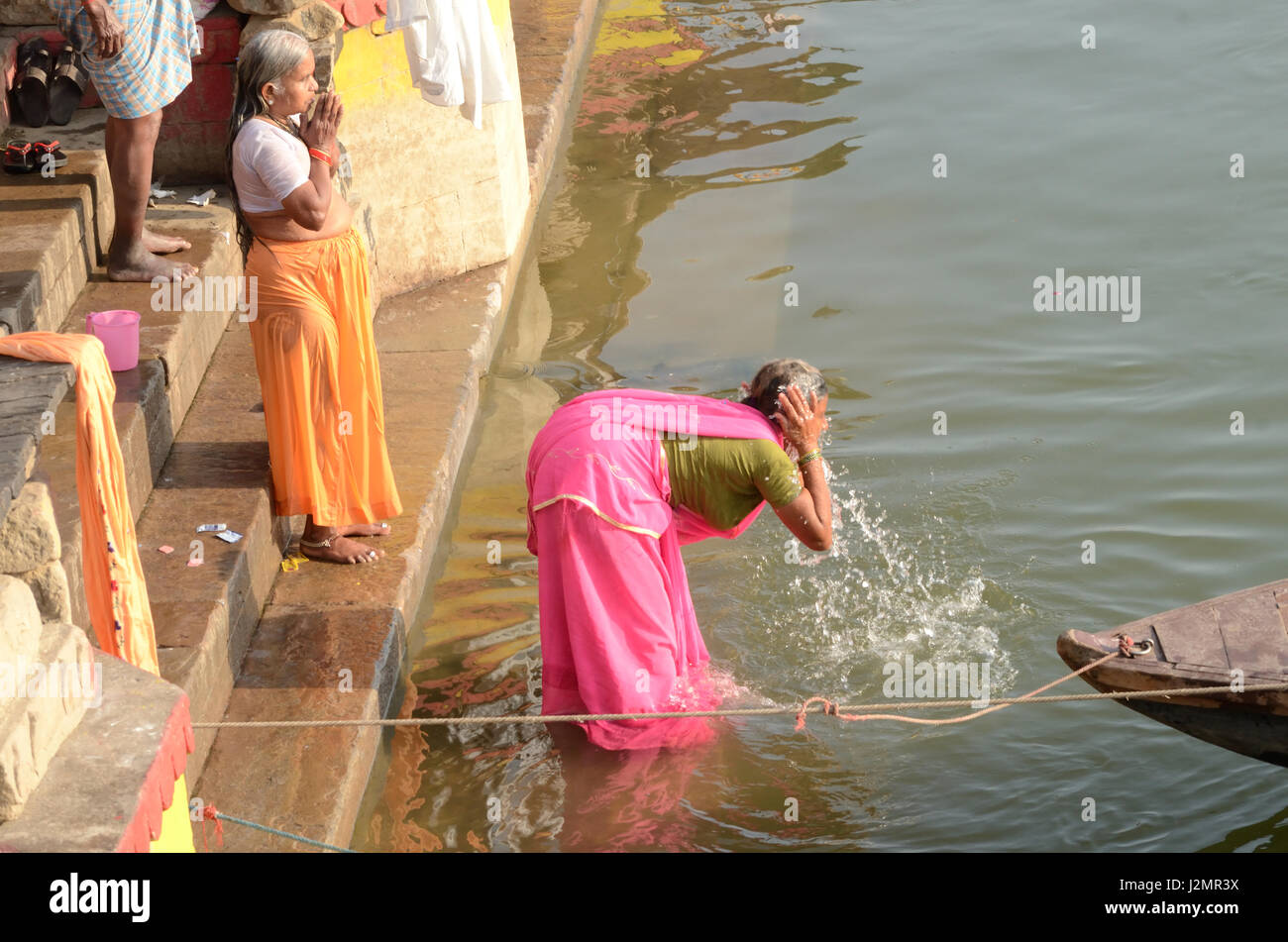 Ritual Bathing in the Ganges River in Varanasi India Stock Photo - Alamy
