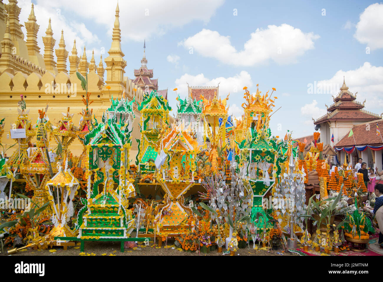 People at a ceremony at the Pha That Luang Festival in the city of vientiane in Laos in the southeastasia. Stock Photo