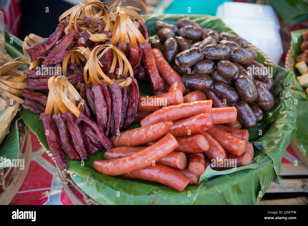 traditional lao food  at the Pha That Luang Festival in the city of vientiane in Laos in the southeastasia. Stock Photo
