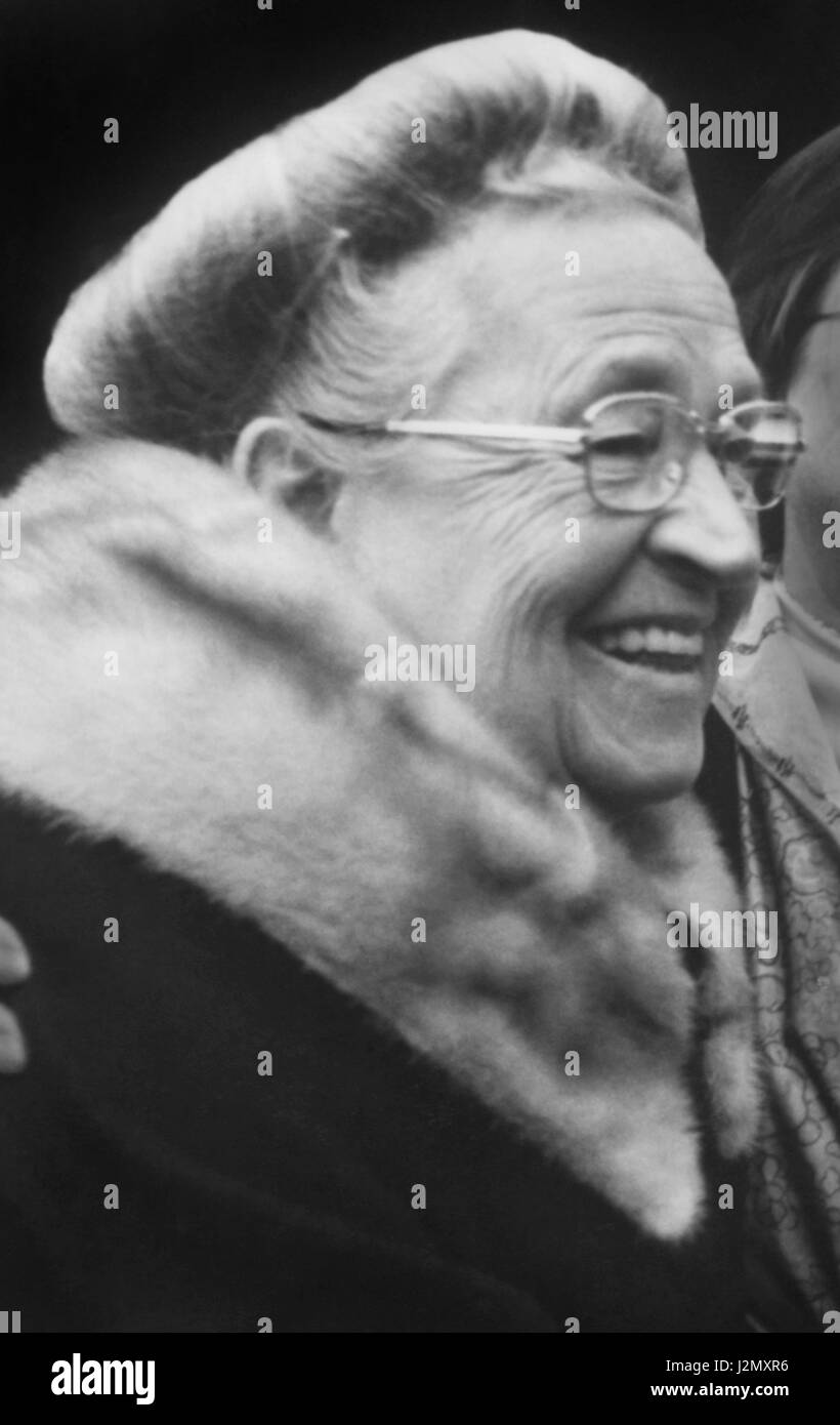 Corrie ten Boom (1892-1983) was  a Dutch watchmaker and Christian arrested by the Nazis for hiding Jews during World War II. She was imprisoned at Scheveningen when resistance materials and extra ration cards were found in her home. After trial, she was moved to two concentration camps. Her eventual release from Ravensbrück concentration camp (she was later told) was the result of a clerical error and a week later the other women in her age group were sent to the gas chambers. Her 1971 book and the 1975 movie, The Hiding Place, feature her family's work in hiding refugees during World War II. Stock Photo