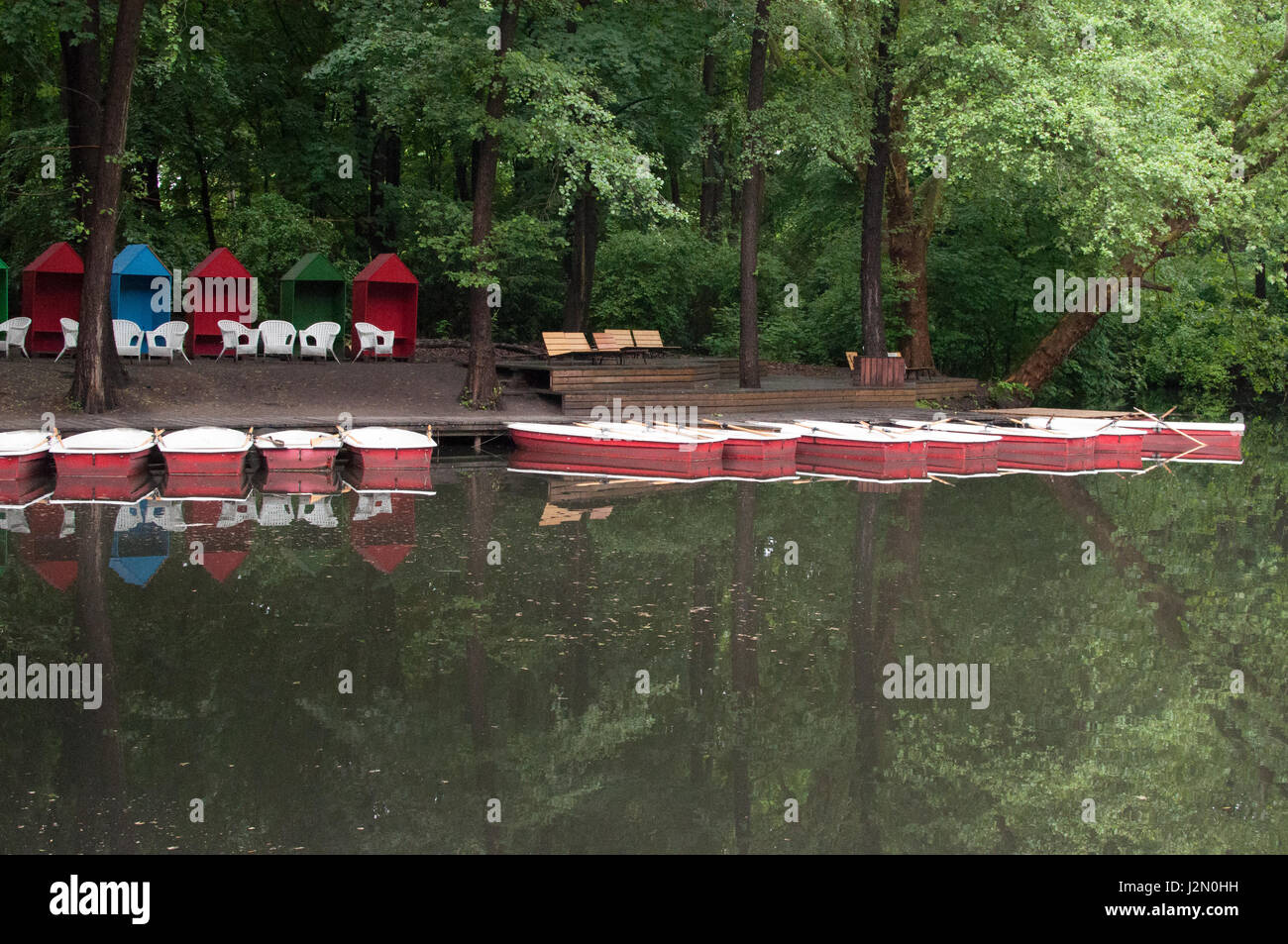 Ruderboote am Neuen See im Großen Tiergarten, Berlin / rowing boats at New Lake in Great Tiergarden Stock Photo