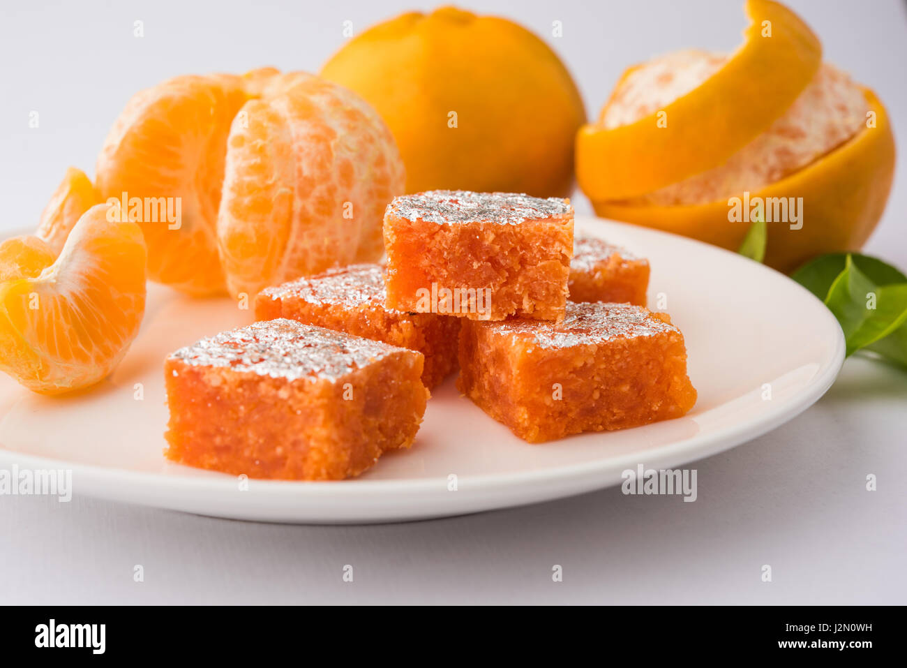 indian sweet food Orange Burfi or orange cake or santra burfi in hindi