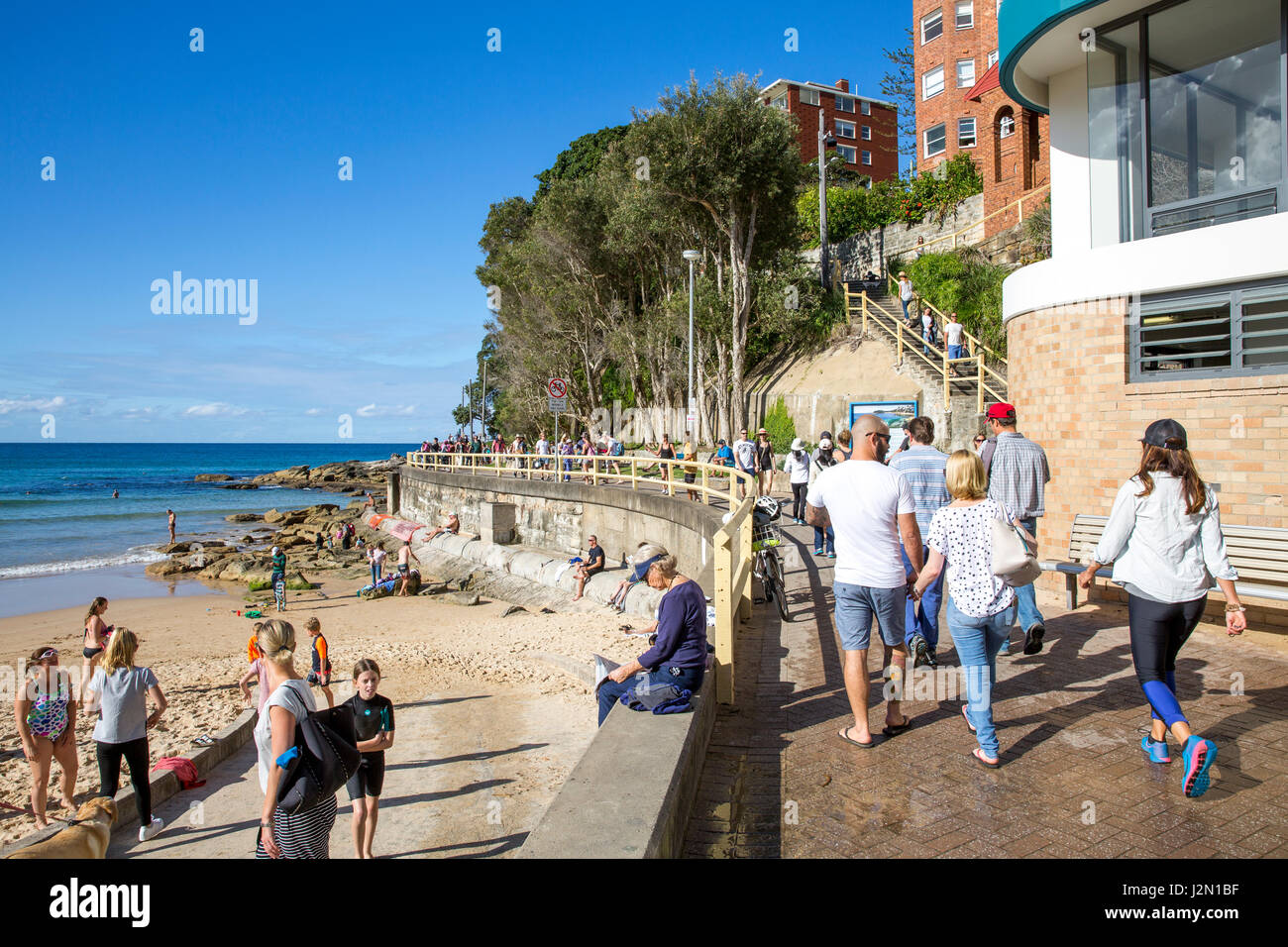 People enjoying a walk on the coastal path between Manly and Shelly beach in Sydney,Australia Stock Photo