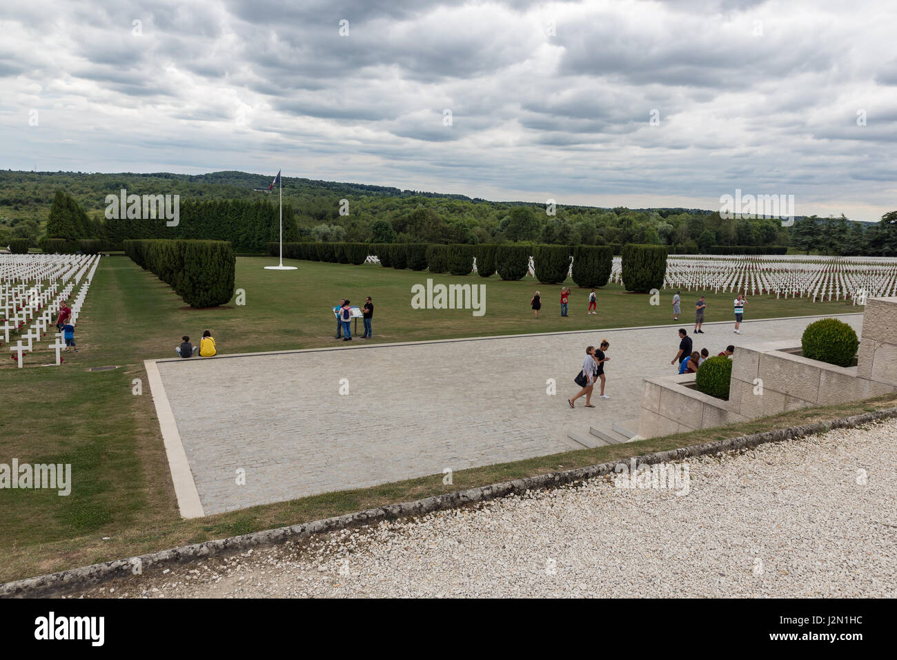 VERDUN, FRANCE - AUGUST 19, 2016: Visitors at Cemetery for First World War One soldiers who died at Battle of Verdun Stock Photo