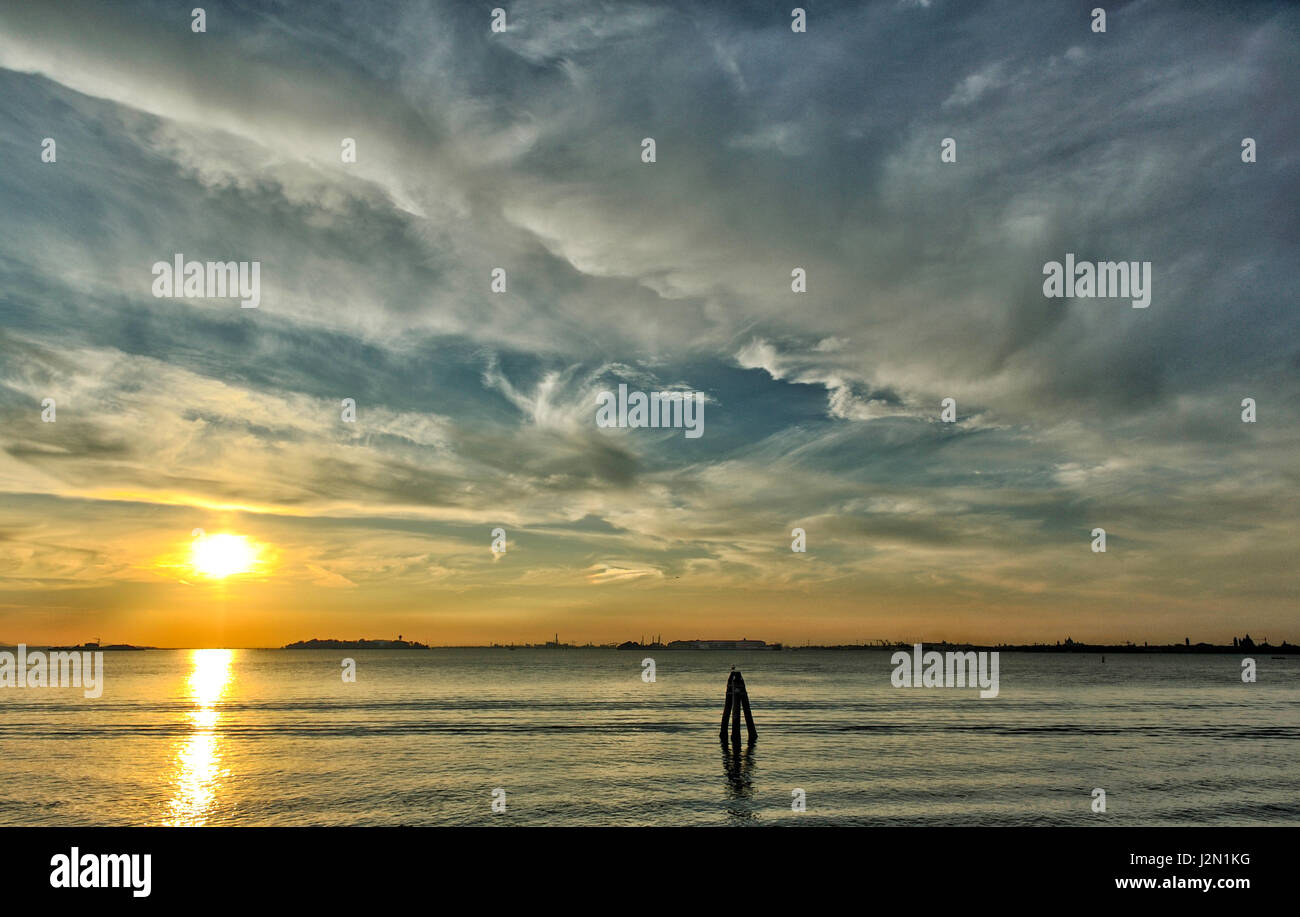 Venice sunset: Venezia laguna landscape postcard Stock Photo - Alamy