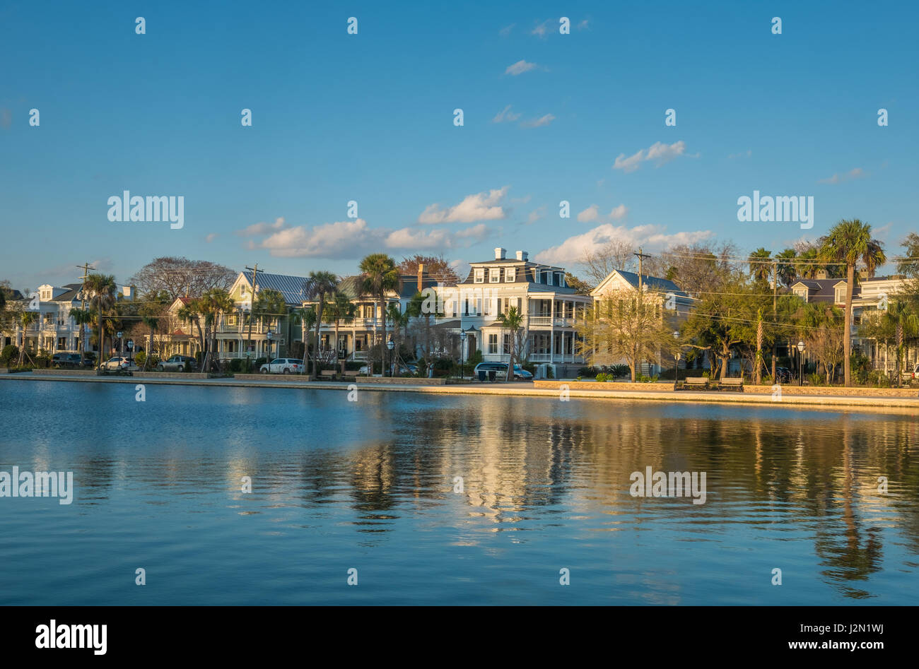 Views of the Charleston village district from the Colonial lake