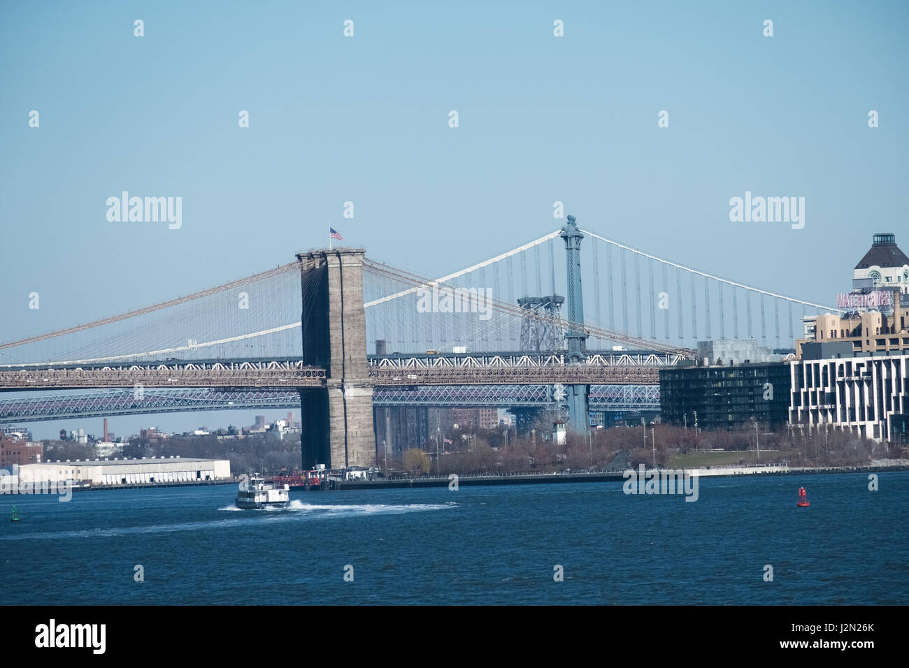 View of the main three bridges connecting Brooklyn and Manhattan