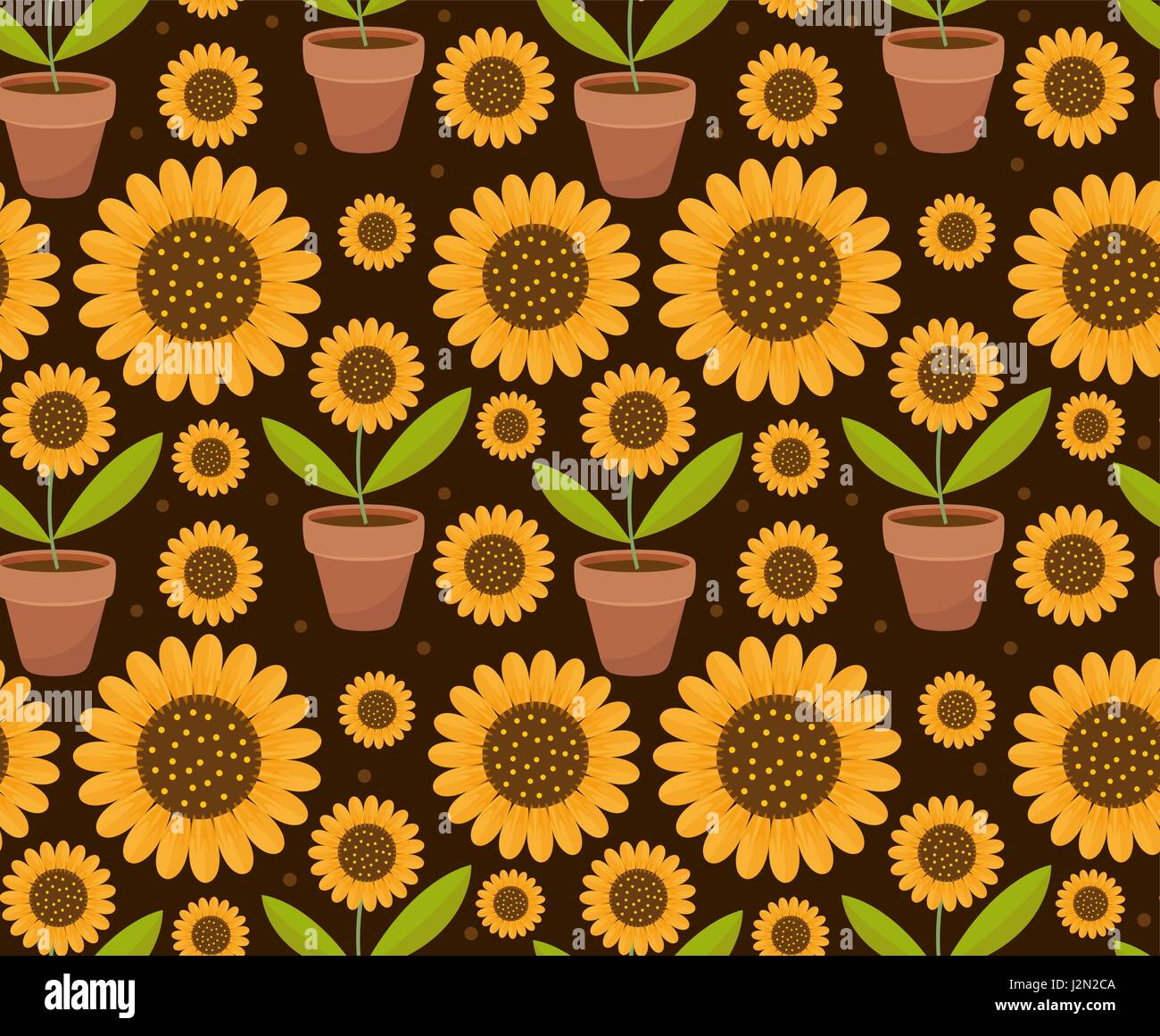 Summer seamless pattern with yellow sunflower flowers. Village endless ...
