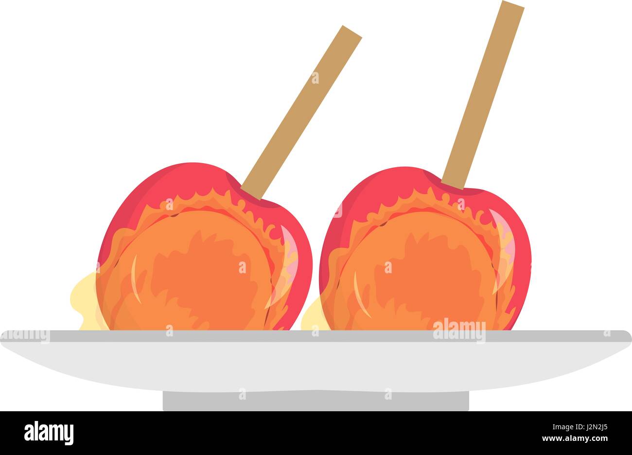 Apples in caramel, icon flat, cartoon style. Candy apple isolated on white background. Vector illustration, clip-art. Stock Vector