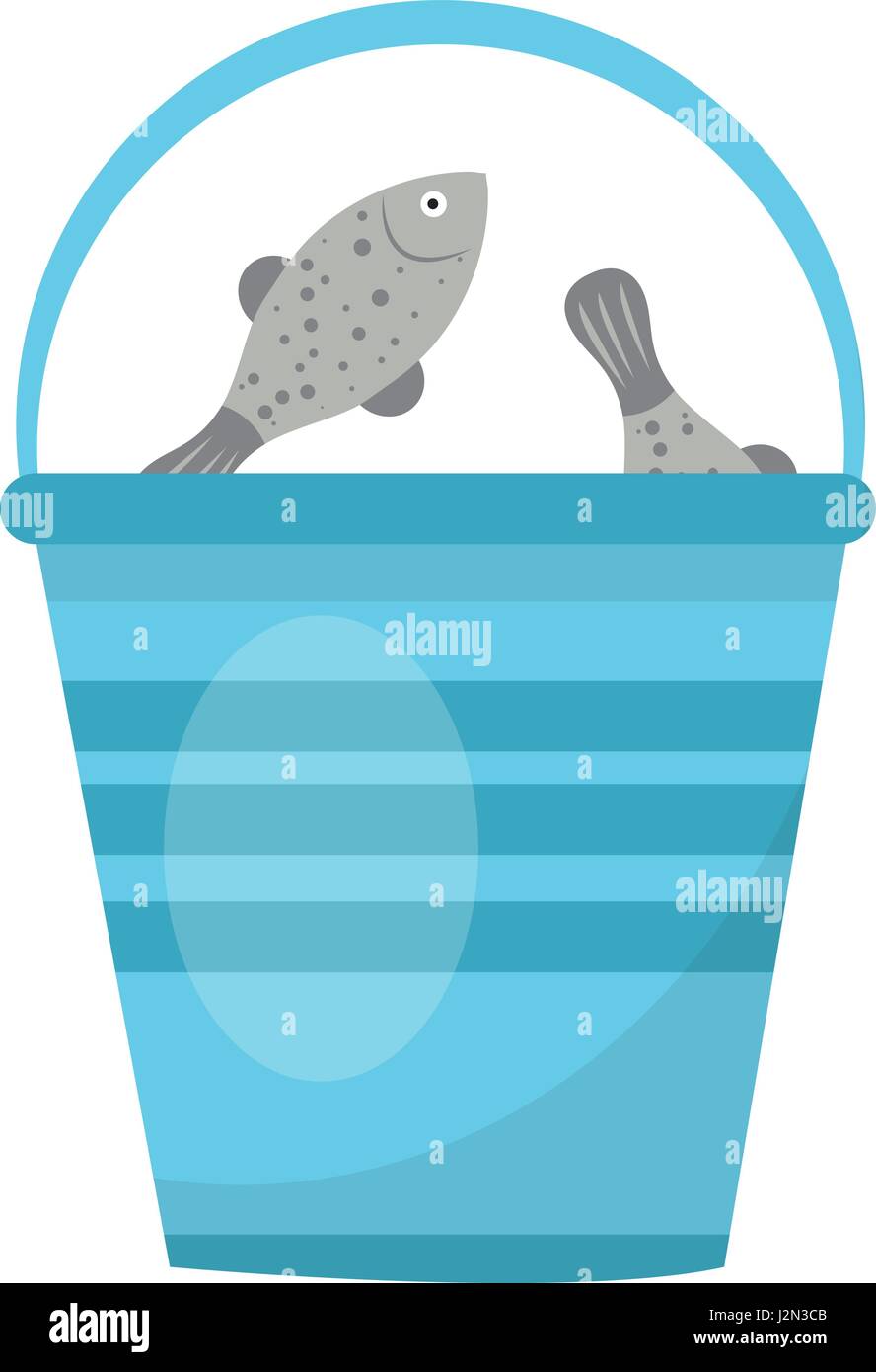 Bucket of fish. icon flat, cartoon style. Isolated on white