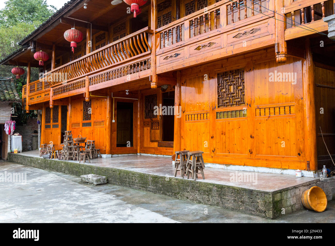 Matang, a Gejia Village in Guizhou, China.  Private House in Village. Stock Photo