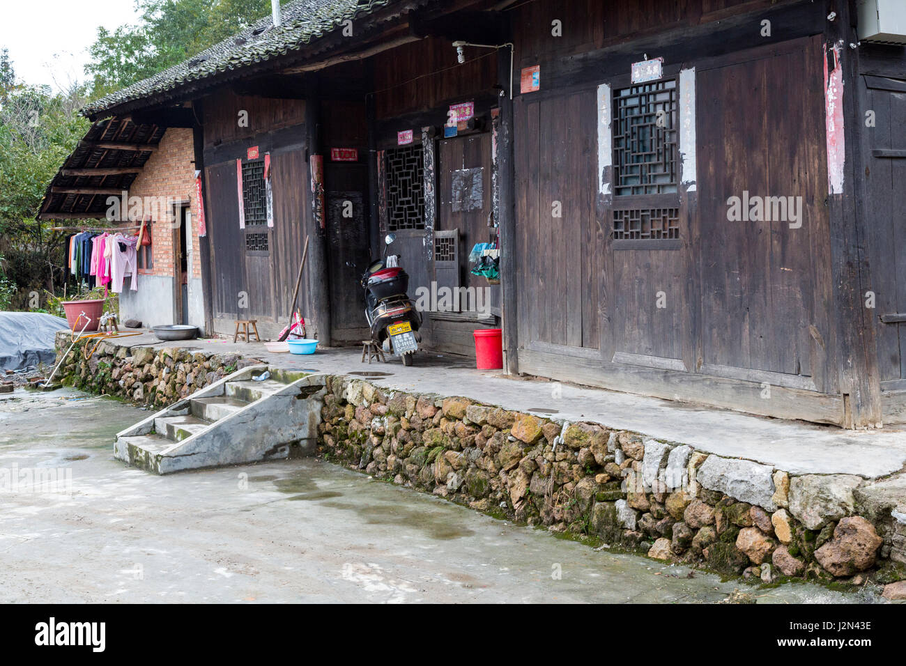 Matang, a Gejia Village in Guizhou, China.  Private House in Village. Stock Photo