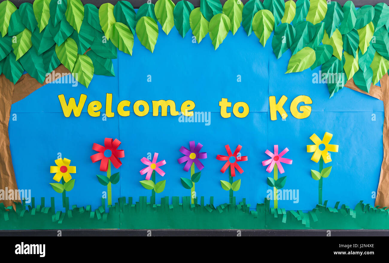 colorful To Kindergarten paper artwork sign, for school and