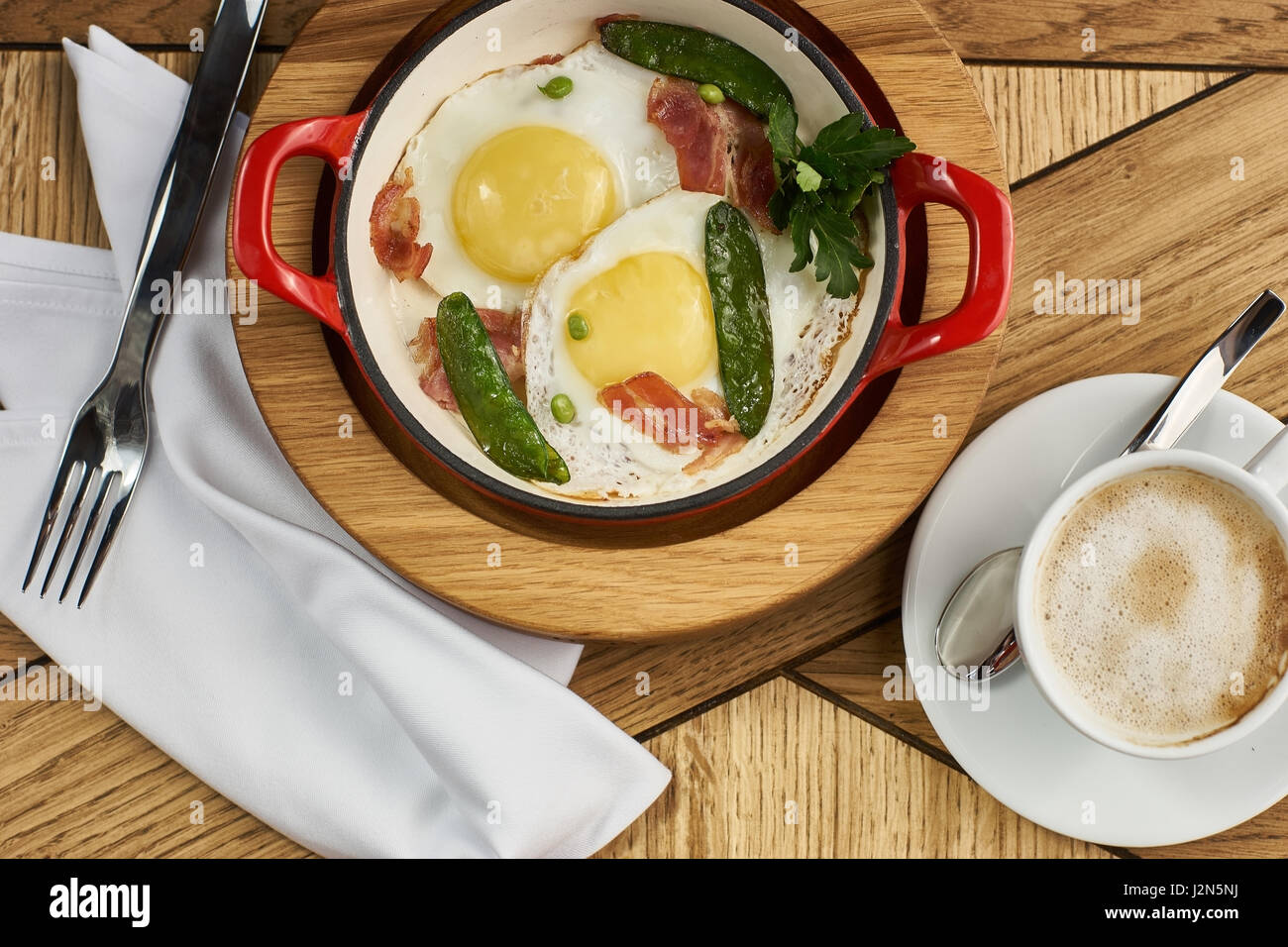 bacon and eggs in restaurant Stock Photo Alamy