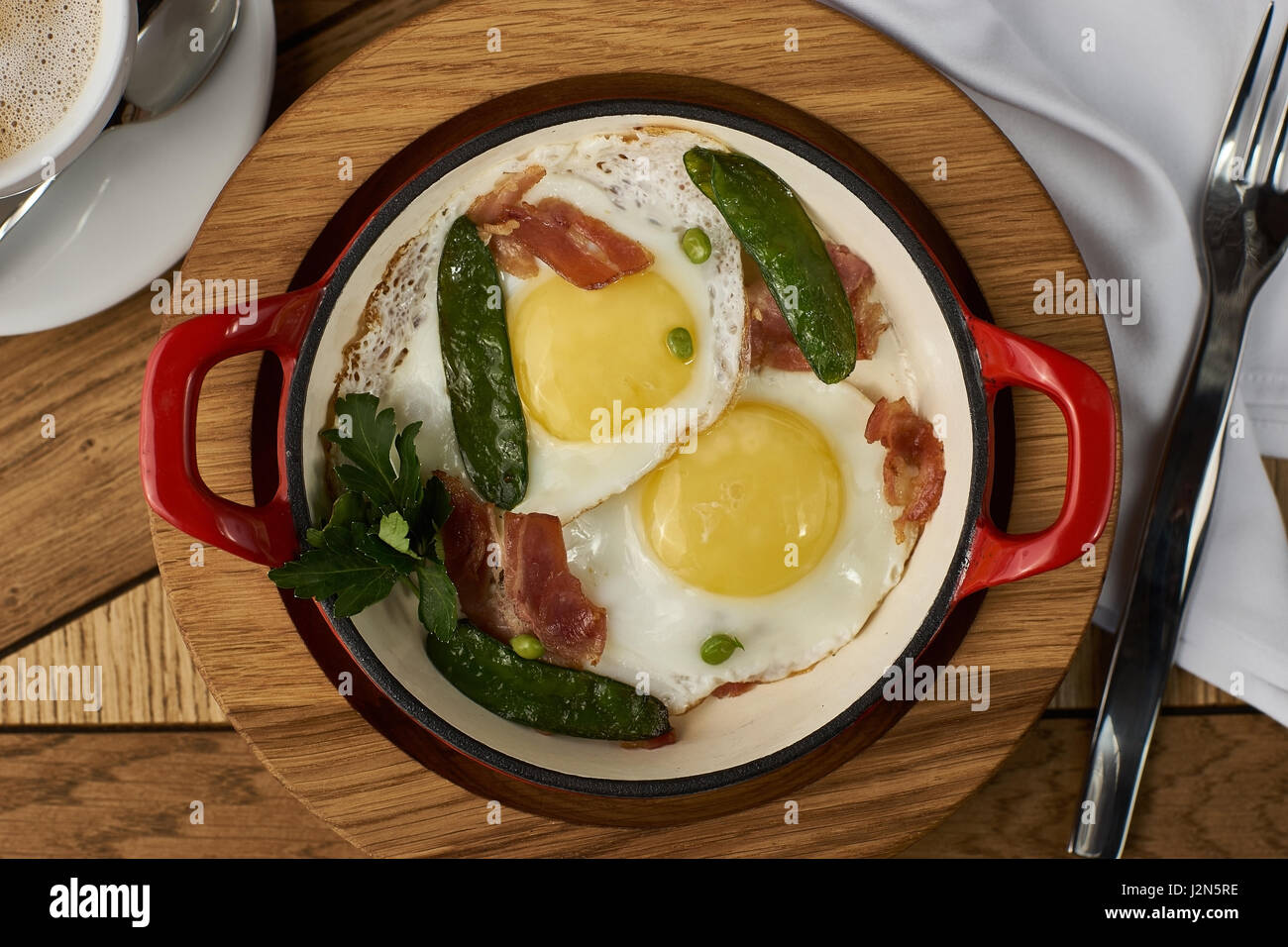 bacon and eggs in restaurant Stock Photo Alamy