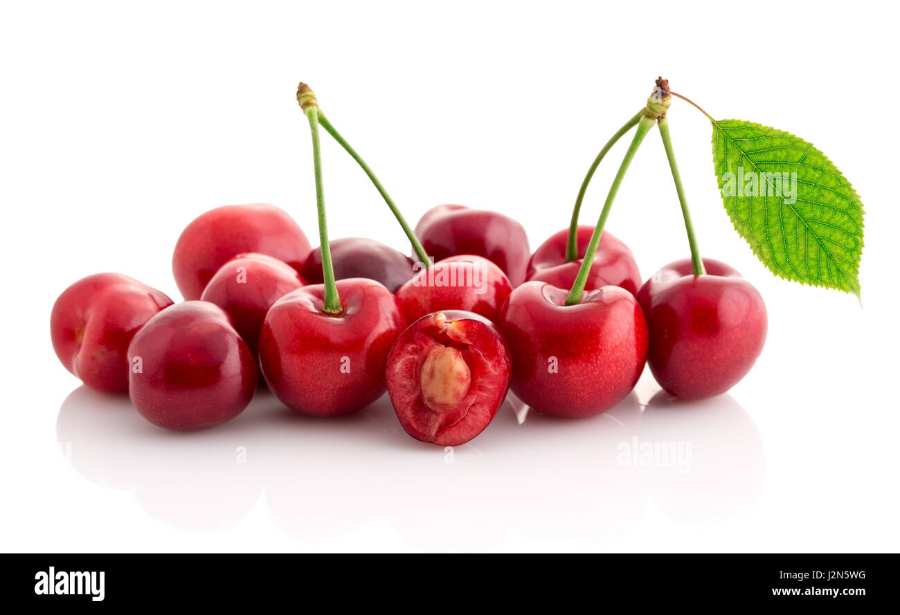 cherry and slices cherry isolated on white background Stock Photo - Alamy
