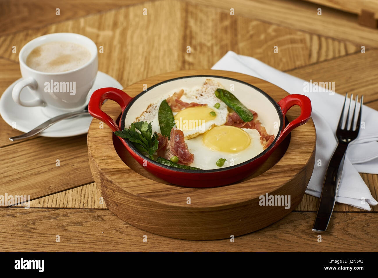 bacon and eggs in restaurant Stock Photo Alamy