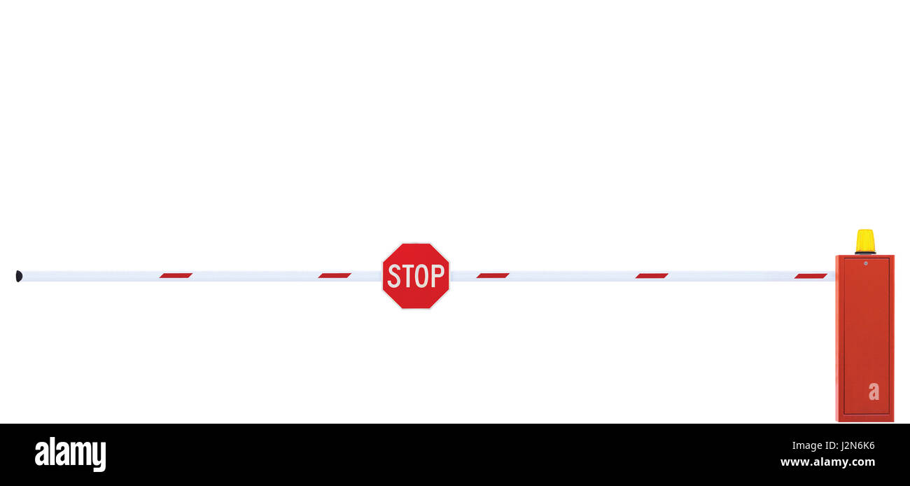 Gated Road Barrier Closeup, Roadway Gate Bar In White And Red, Isolated