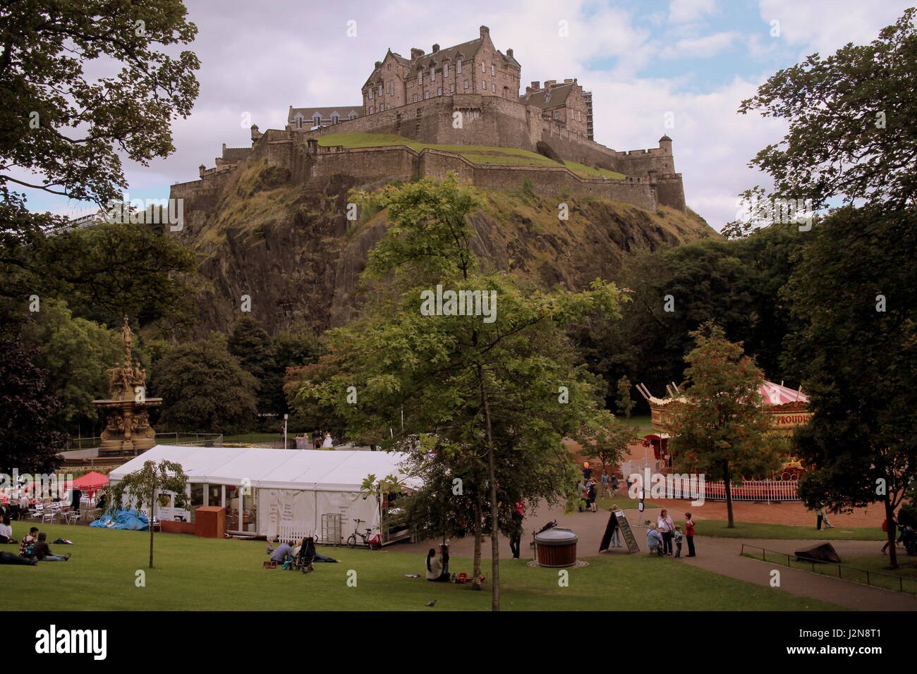 Edinburgh castle during the fringe festival Stock Photo