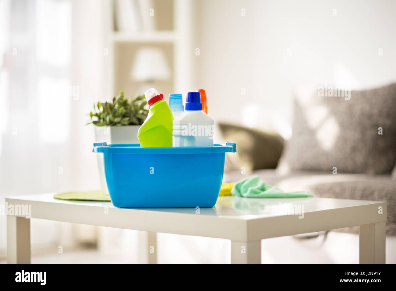 Cleaning products prepared for cleaning Stock Photo
