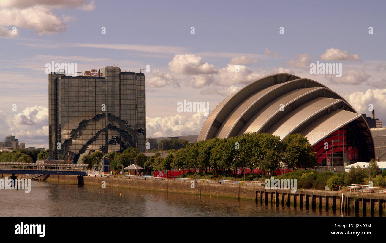 SEC Armadillo the Crowne Plaza Glasgow and the waterfront of the river Clyde Stock Photo