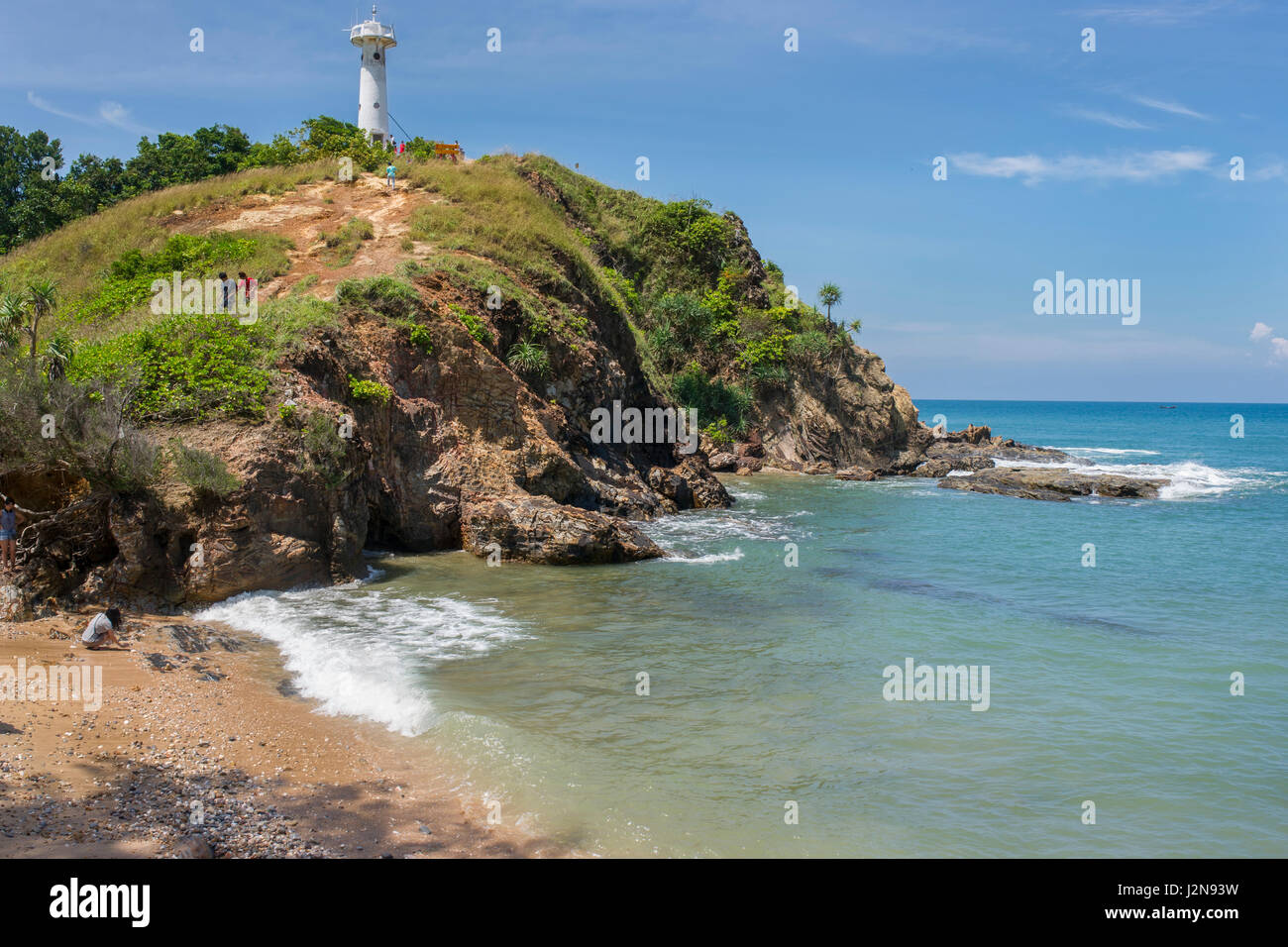 Ocean and lighthouse at Mu Koh Lanta National Park, Ko Lanta Island, Thailand Stock Photo