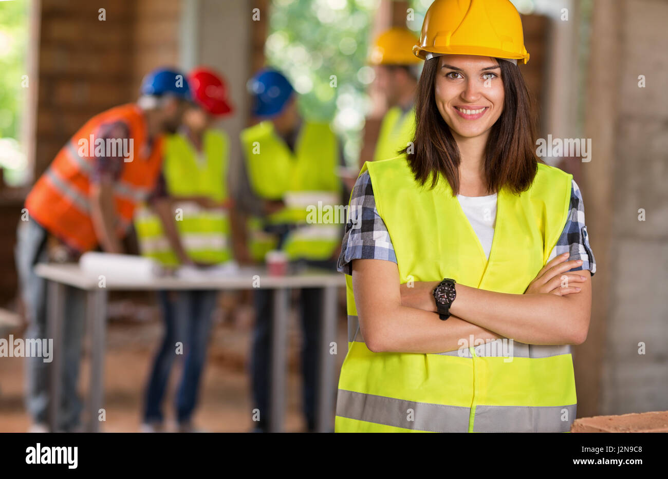 Portrait of young student of architecture on construction site Stock Photo