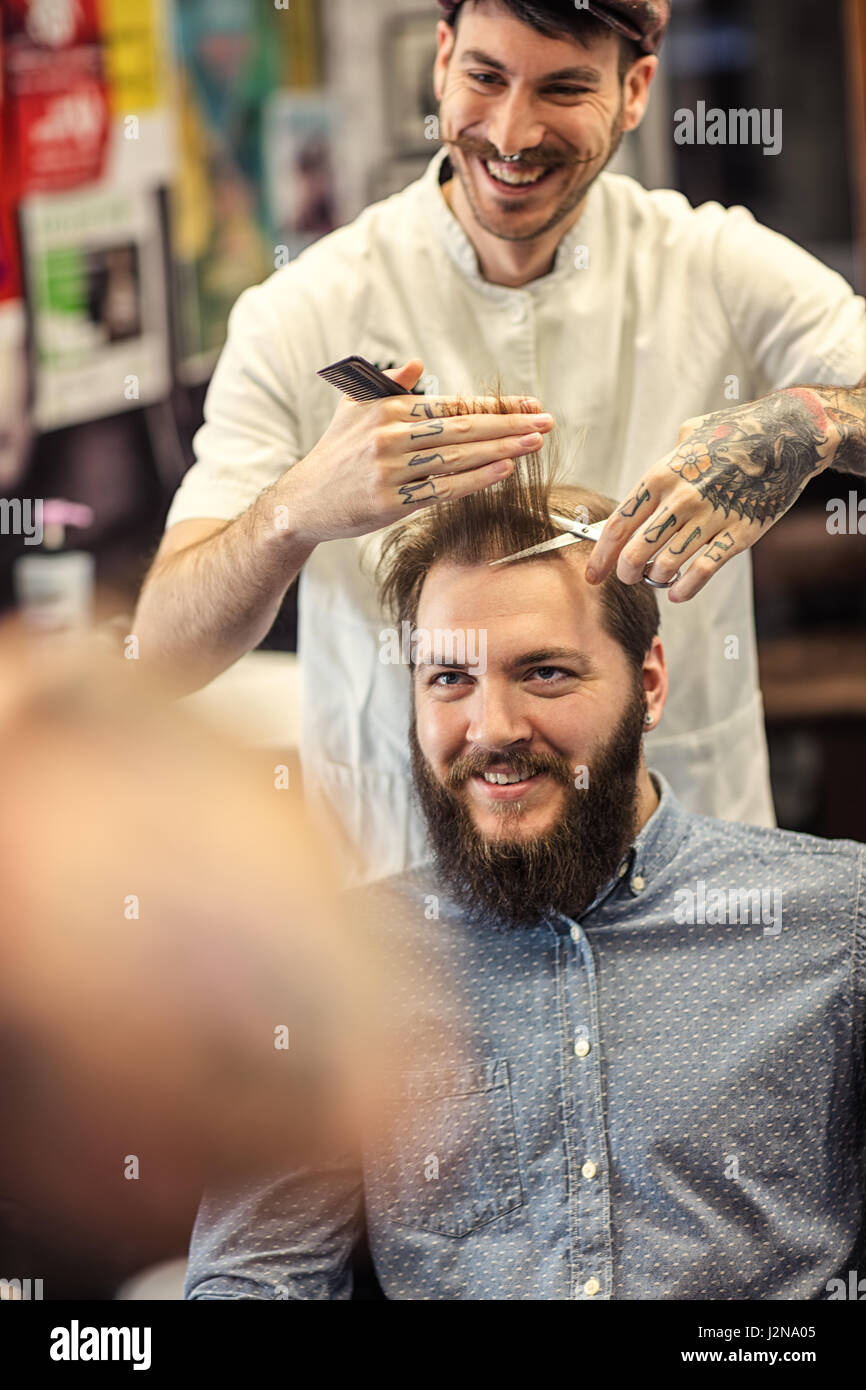 Men S Haircut With Scissors At Salon Stock Photo 139381093 Alamy