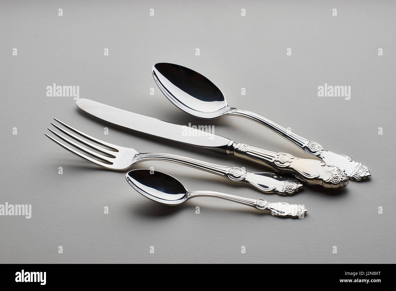 Set with fork, knife and spoons Stock Photo Alamy