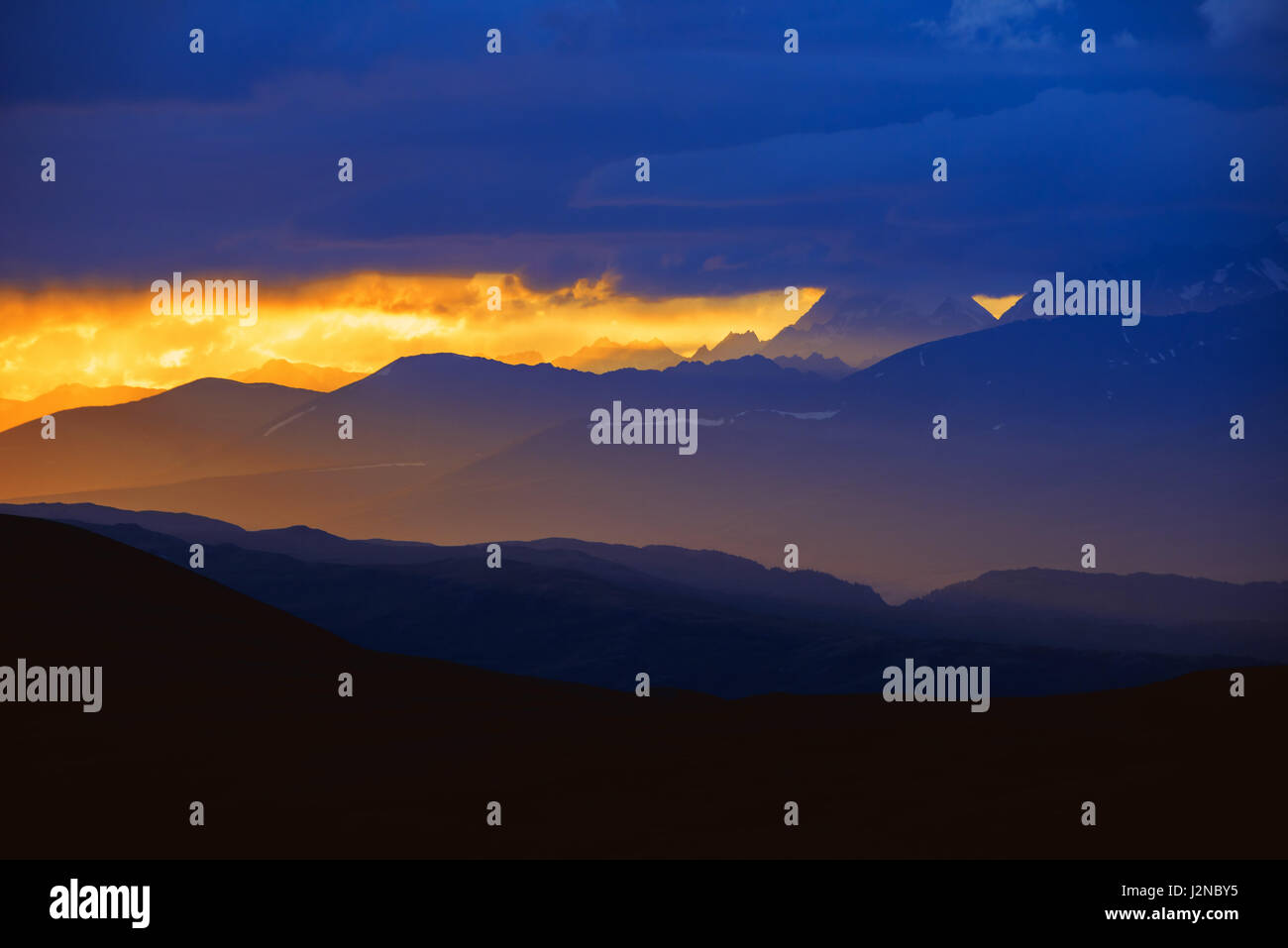 Beautiful landscape with sunset mountains Stock Photo