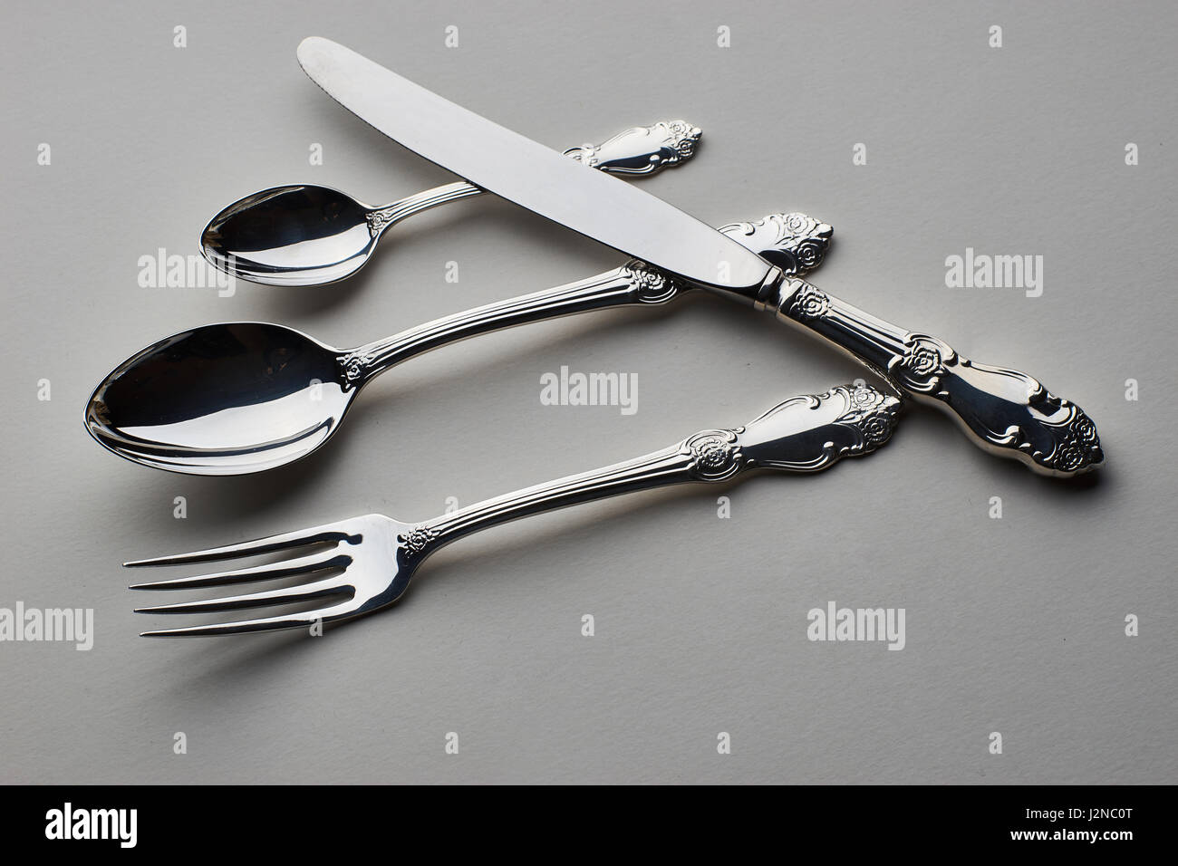 Set with fork, knife and spoons Stock Photo Alamy
