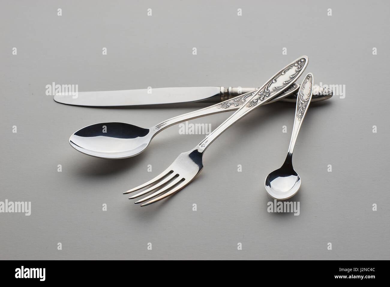 Set with fork, knife and spoons Stock Photo Alamy