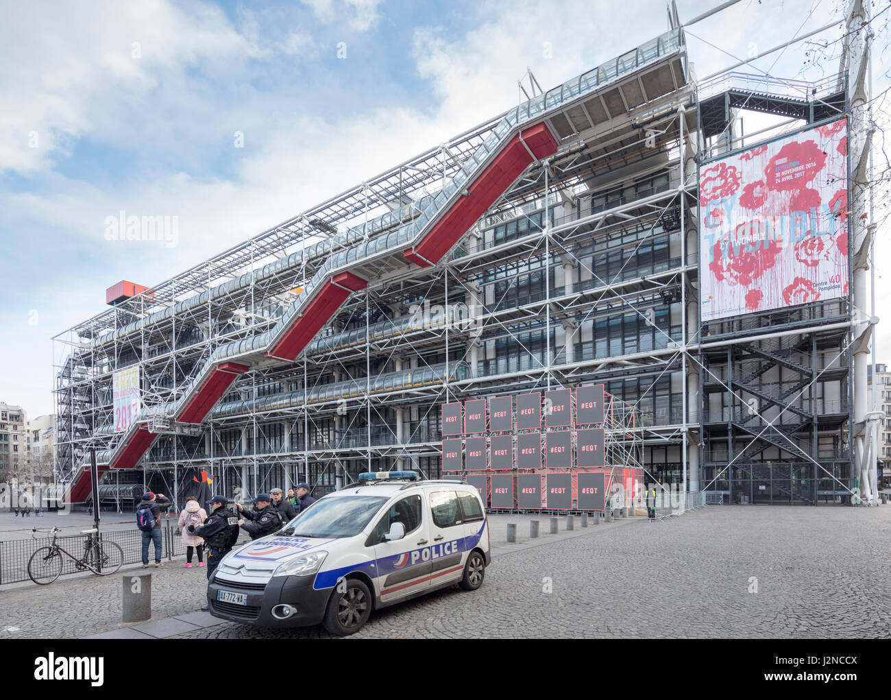 police car in front of the Pompidou Center, Paris, France Stock Photo