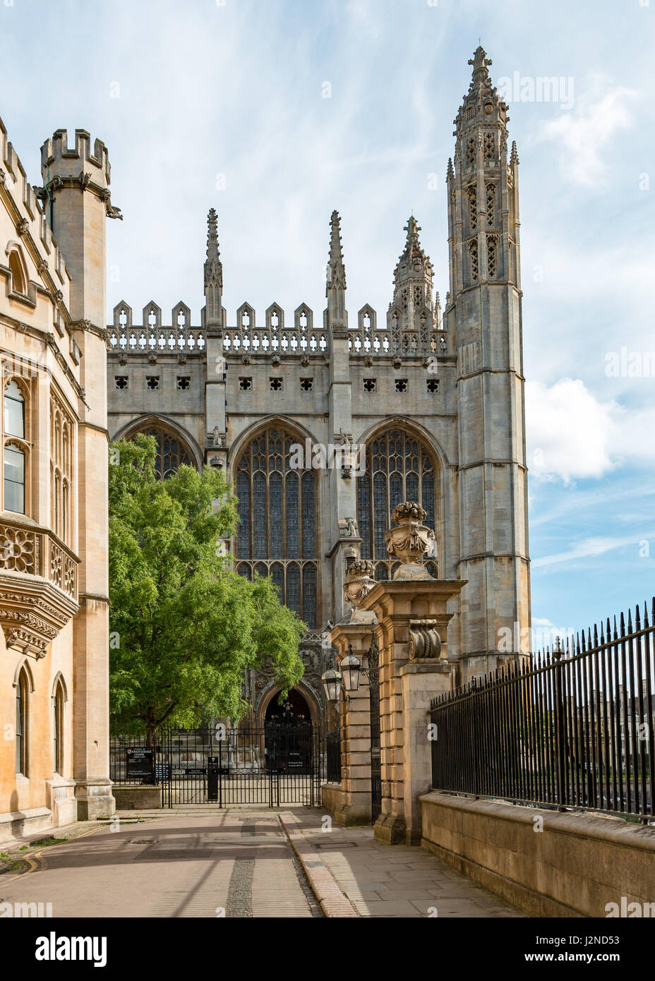 Looking at King's College Chapel from Trinity Lane in Cambridge Stock Photo