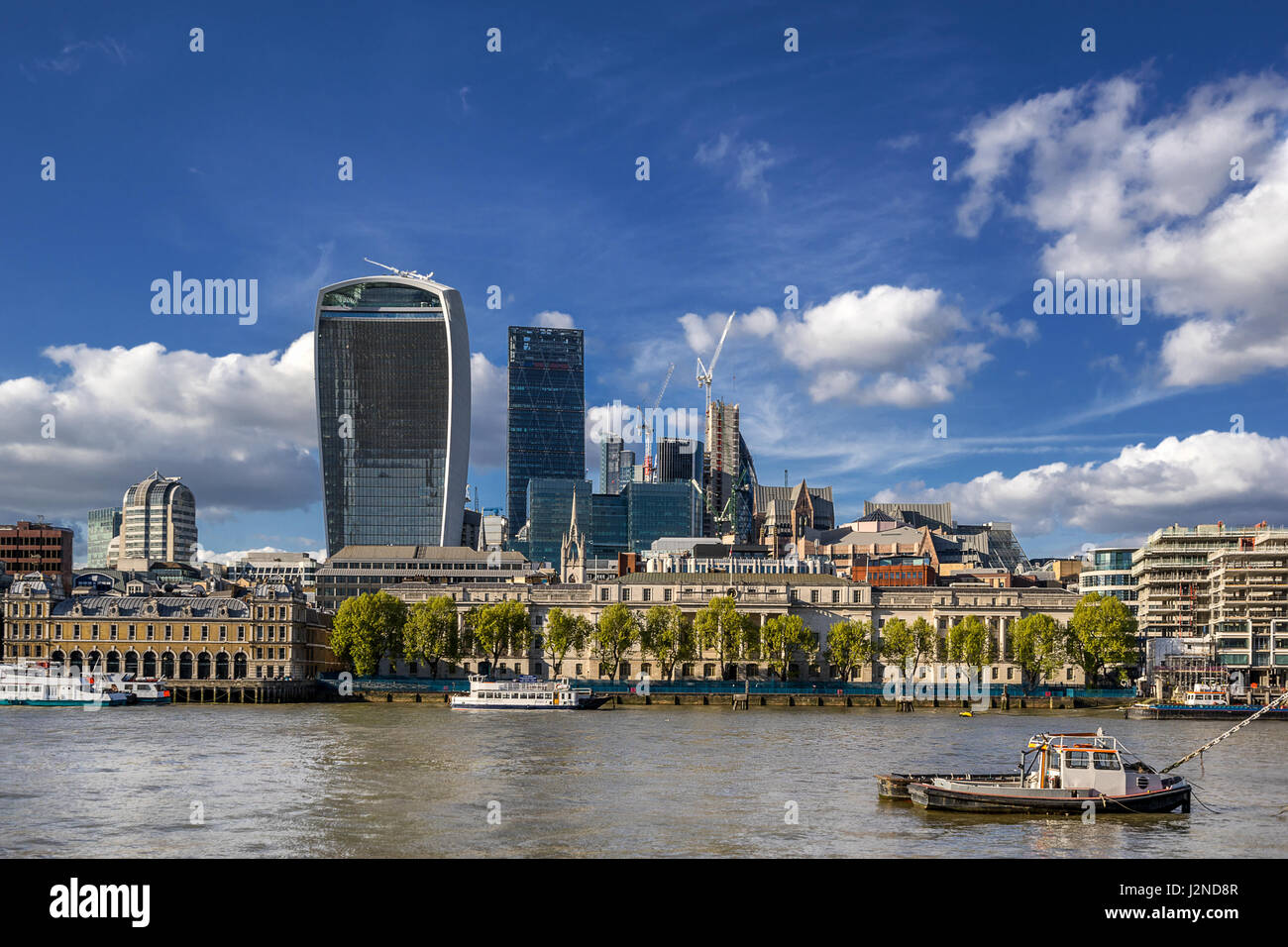 London embankment on the river Thames Stock Photo